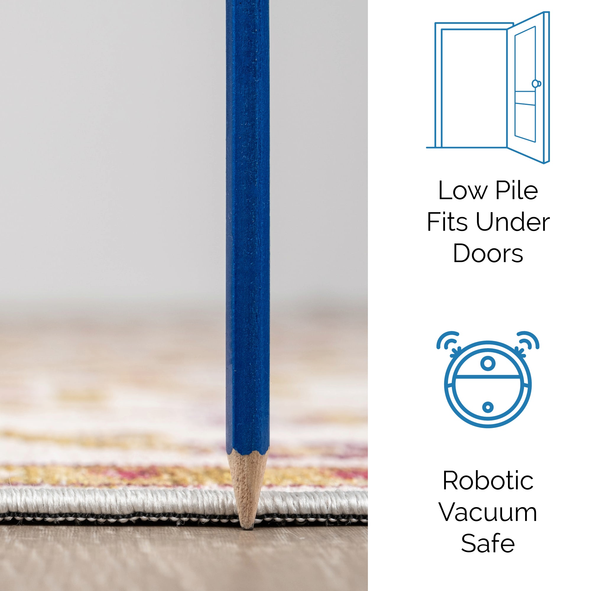 Ivory Konya machine washable area rug 4' x 6' - low pile fits under doors, robotic vacuum safe