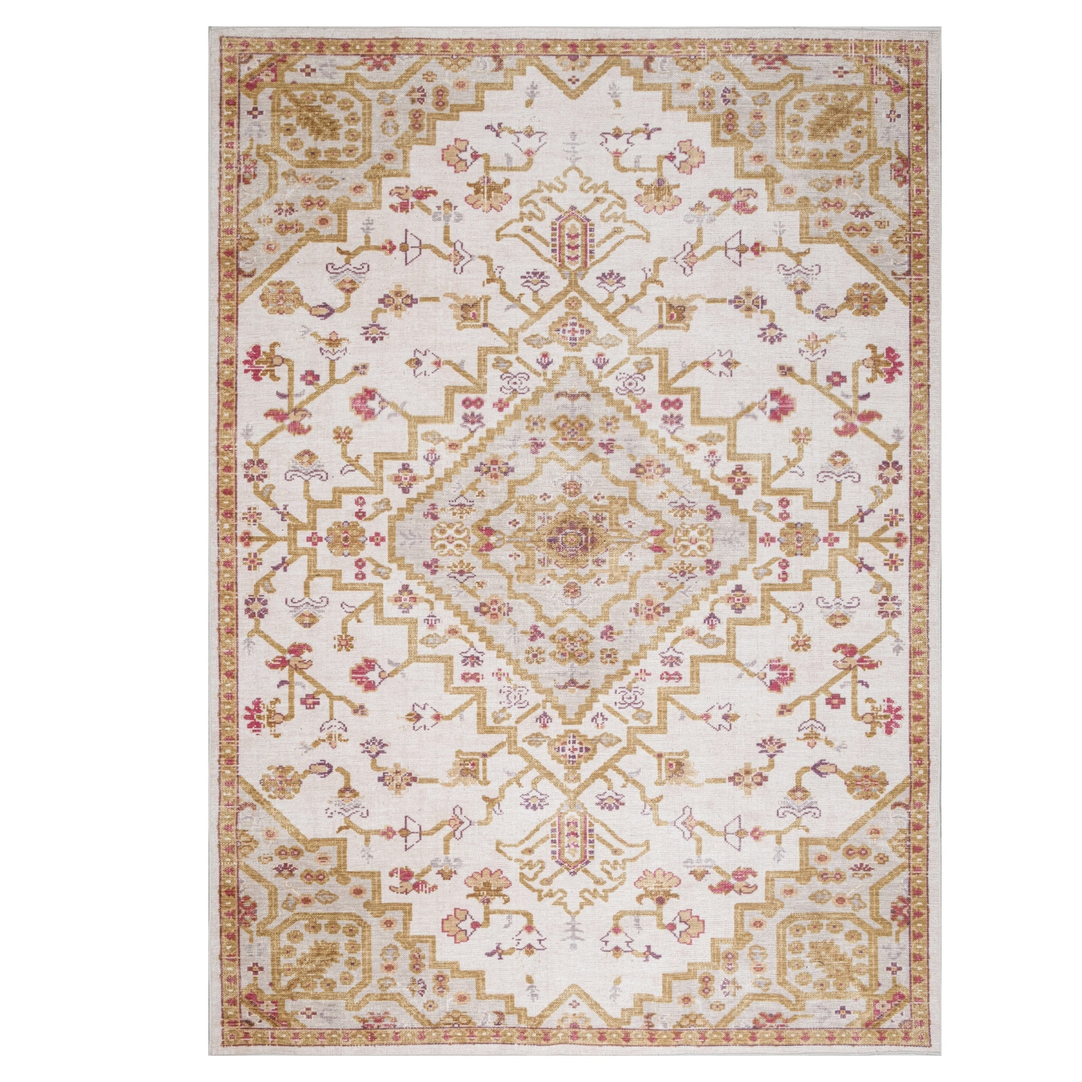 Ivory Konya machine washable area rug 4' x 6' - flat overhead view