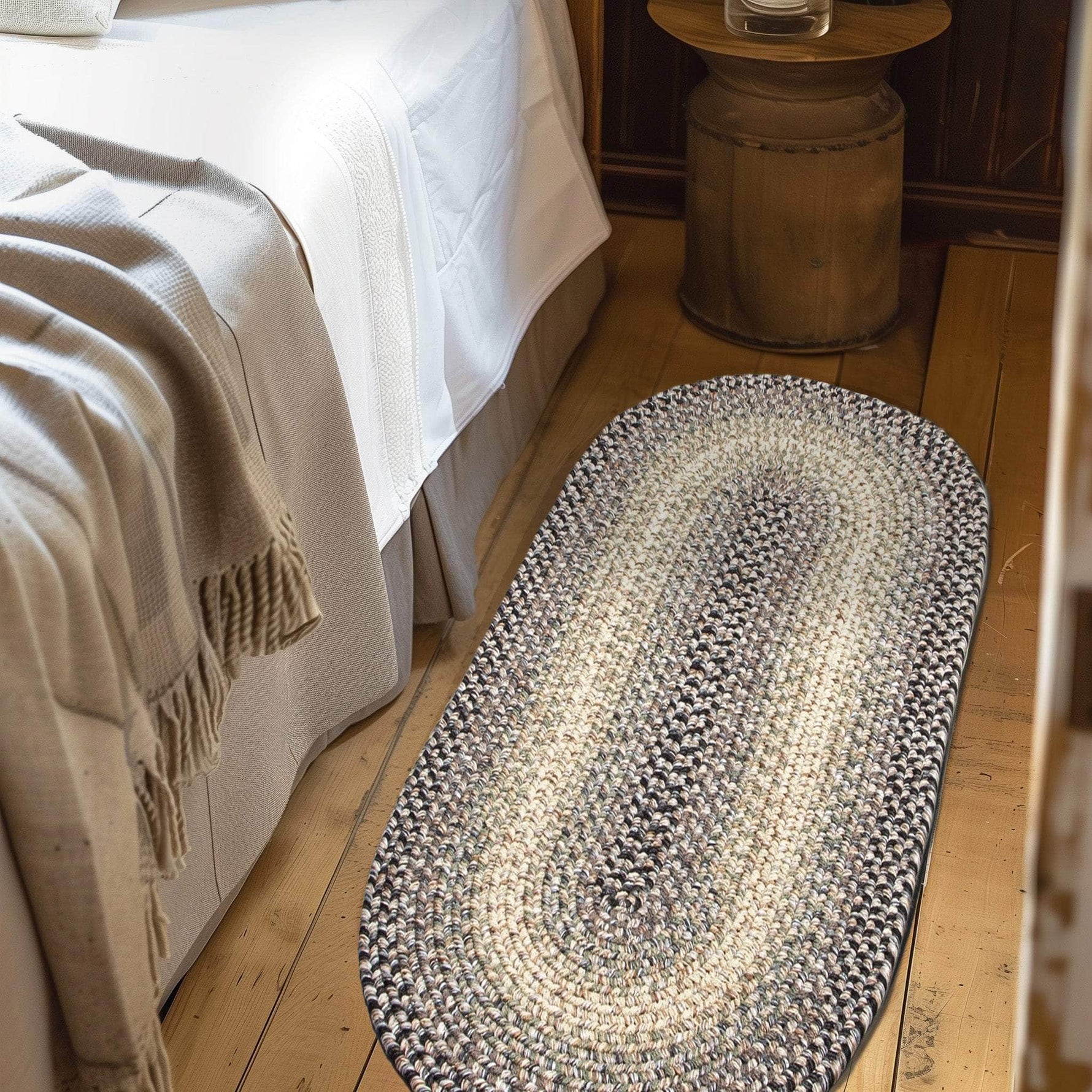 Gray/Black Braided Rug for Farmhouse Kitchens, Living Rooms & Interior Spaces - Made in USA - Premium Quality