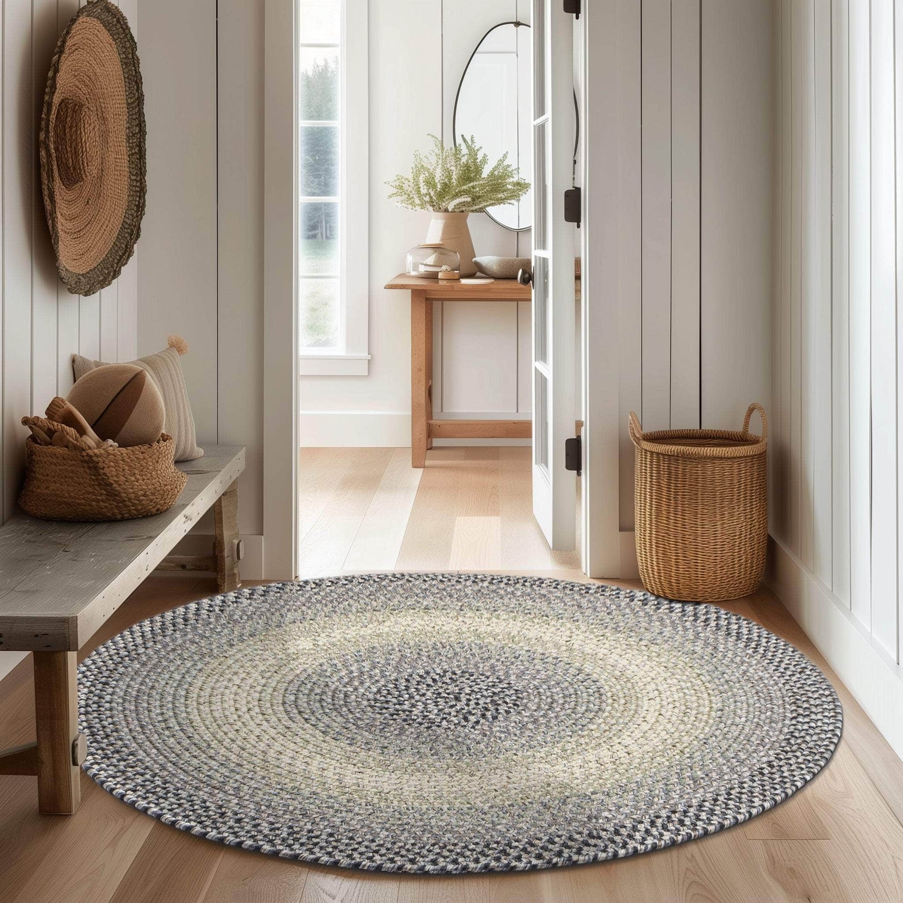 Gray/Black Braided Rug for Farmhouse Kitchens, Living Rooms & Interior Spaces - Made in USA - Premium Quality