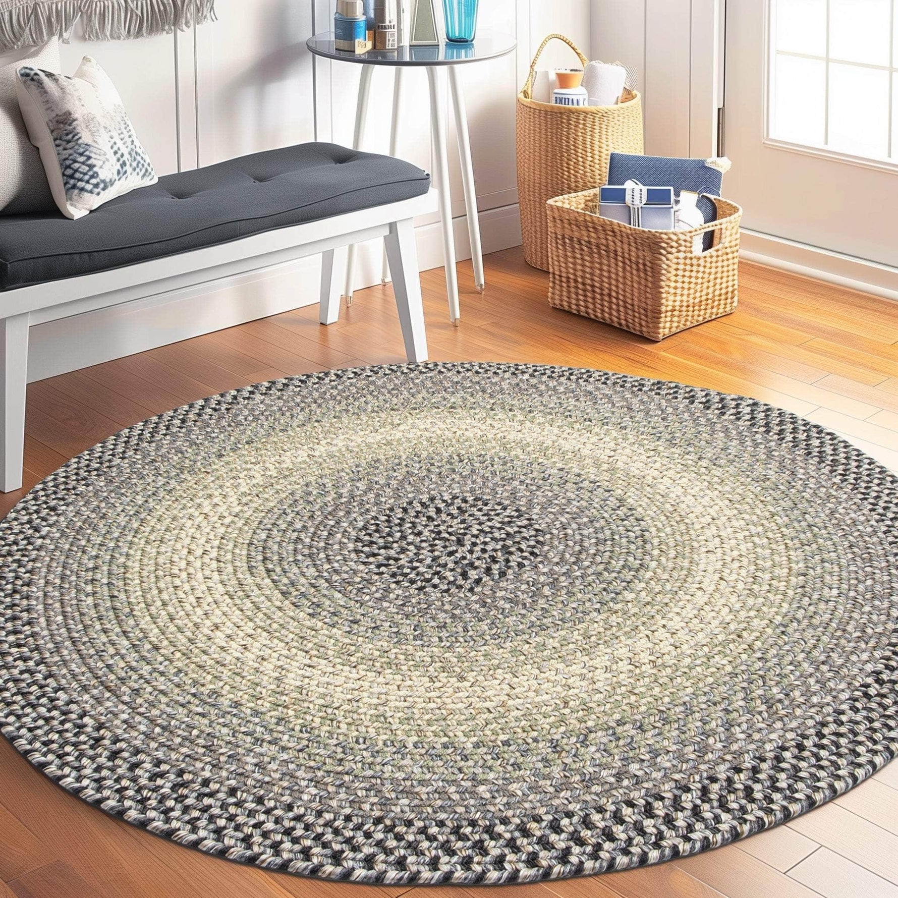 Gray/Black Braided Rug for Farmhouse Kitchens, Living Rooms & Interior Spaces - Made in USA - Premium Quality