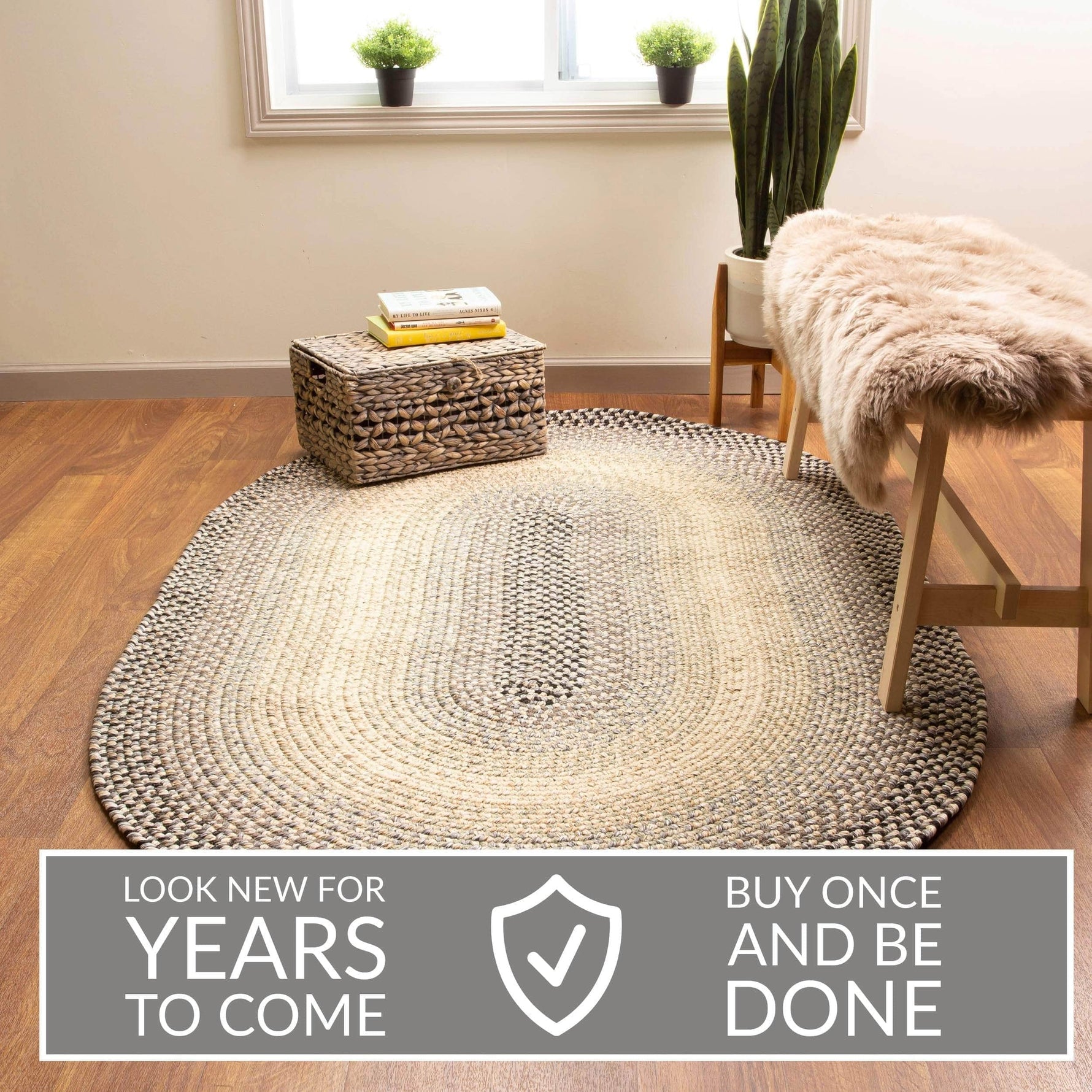 Gray/Black Braided Rug for Farmhouse Kitchens, Living Rooms & Interior Spaces - Made in USA - Premium Quality