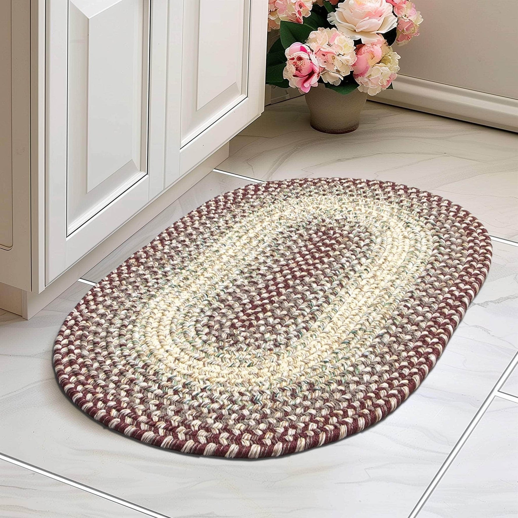 Burgundy Braided Rug for Farmhouse Kitchens, Living Rooms & Interior Spaces - Made in USA - Premium Quality