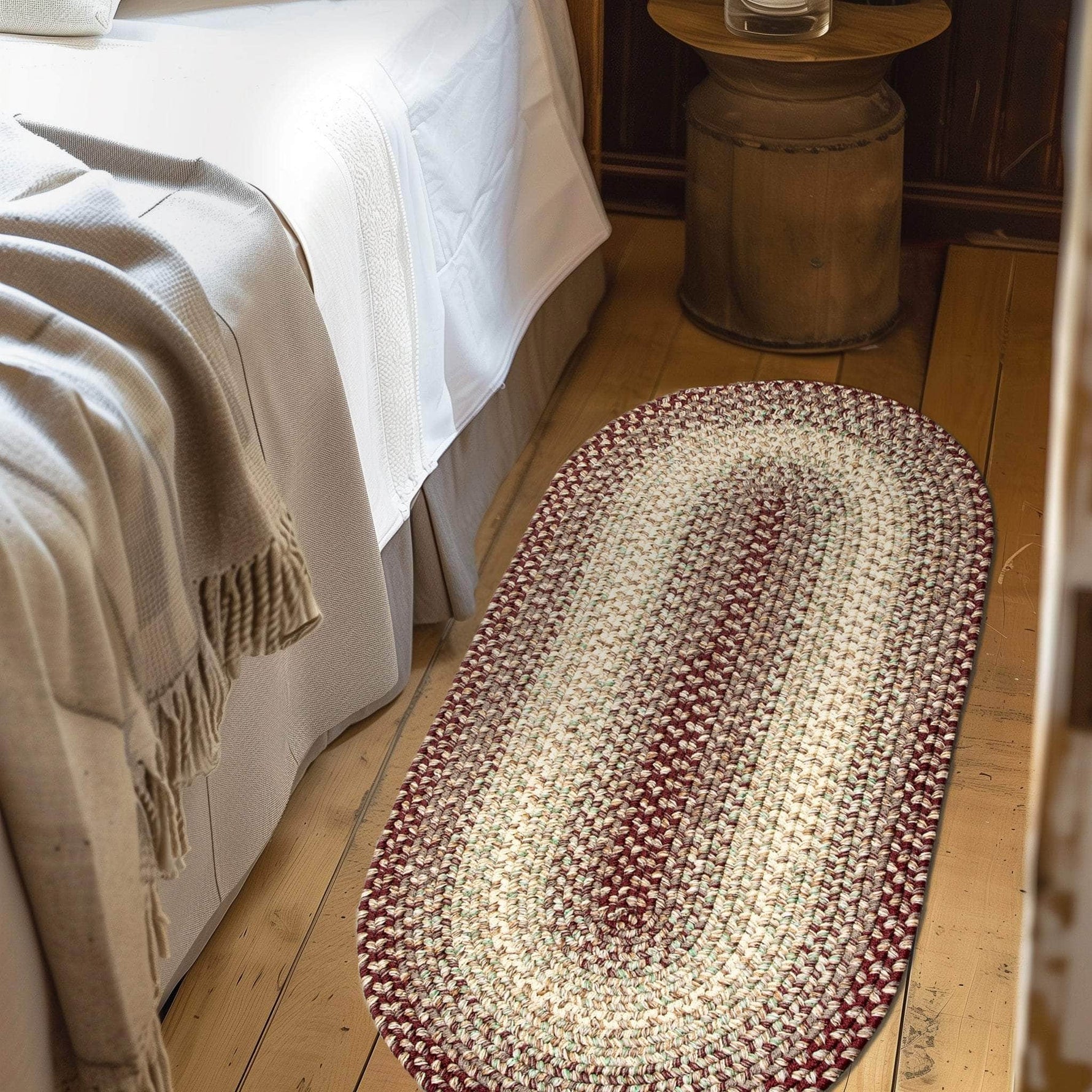 Burgundy Braided Rug for Farmhouse Kitchens, Living Rooms & Interior Spaces - Made in USA - Premium Quality