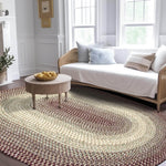 Burgundy Braided Rug for Farmhouse Kitchens, Living Rooms & Interior Spaces - Made in USA - Premium Quality