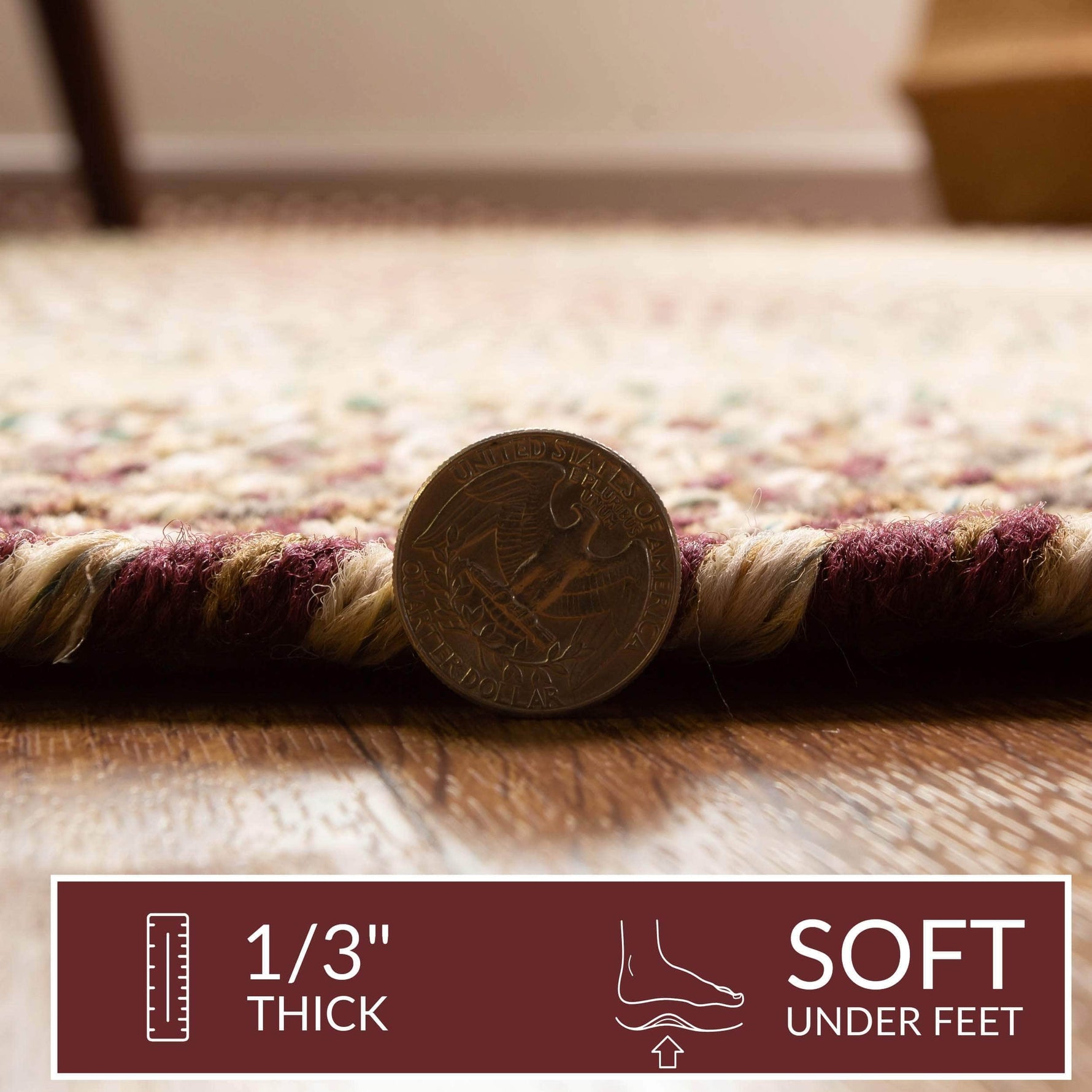 Burgundy Braided Rug for Farmhouse Kitchens, Living Rooms & Interior Spaces - Made in USA - Premium Quality