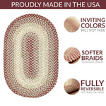 Burgundy Braided Rug for Farmhouse Kitchens, Living Rooms & Interior Spaces - Made in USA - Premium Quality