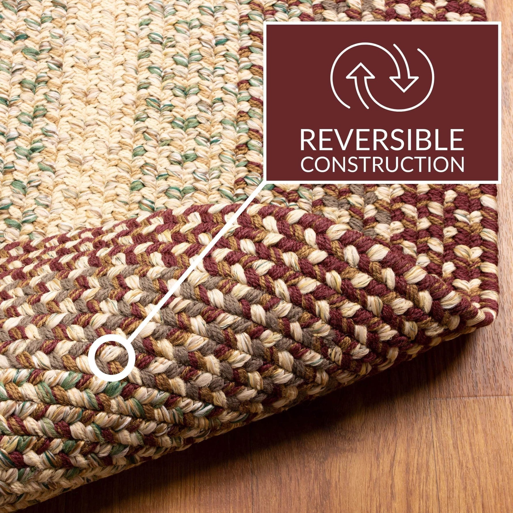 Burgundy Braided Rug for Farmhouse Kitchens, Living Rooms & Interior Spaces - Made in USA - Premium Quality