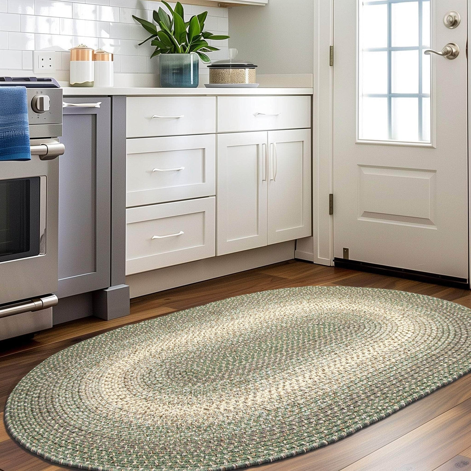 Green Braided Rug for Farmhouse Kitchens, Living Rooms & Interior Spaces - Made in USA - Premium Quality Ridgewood