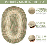 Green Braided Rug for Farmhouse Kitchens, Living Rooms & Interior Spaces - Made in USA - Premium Quality Ridgewood