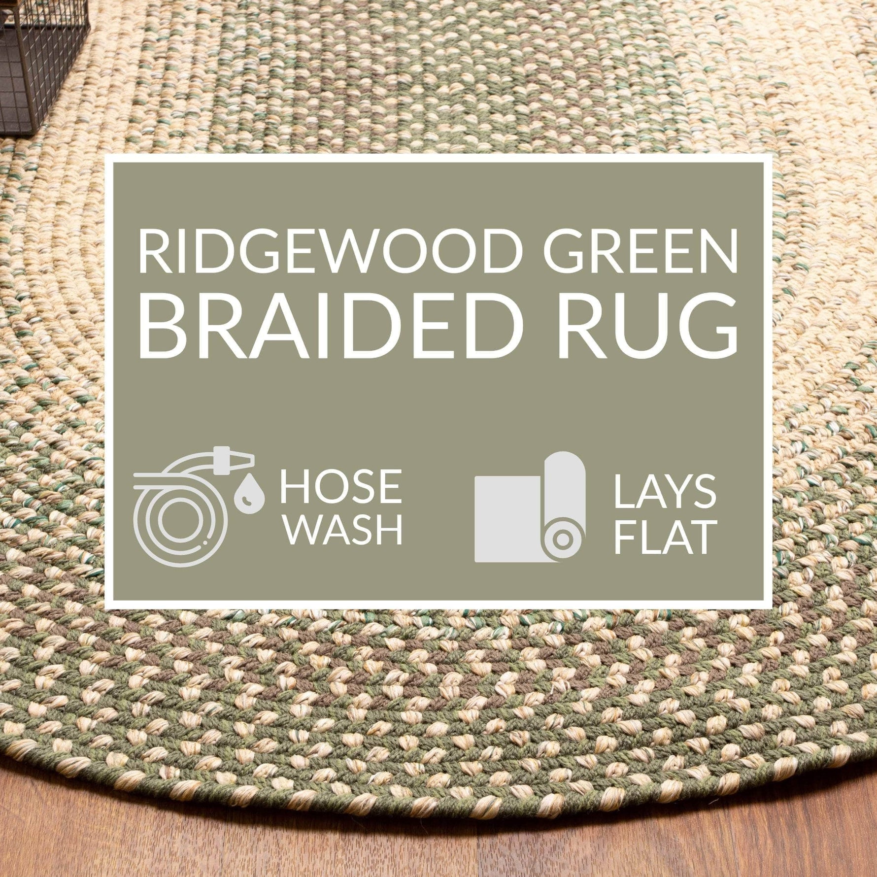 Green Braided Rug for Farmhouse Kitchens, Living Rooms & Interior Spaces - Made in USA - Premium Quality Ridgewood