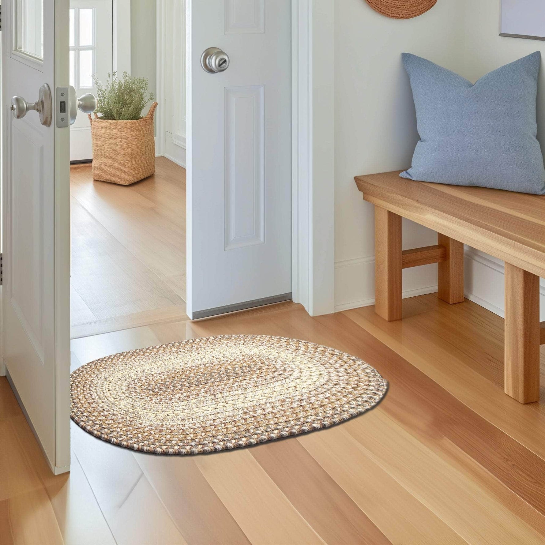 Taupe/Neutral Braided Rug for Farmhouse Kitchens, Living Rooms & Interior Spaces - Made in USA - Premium Quality