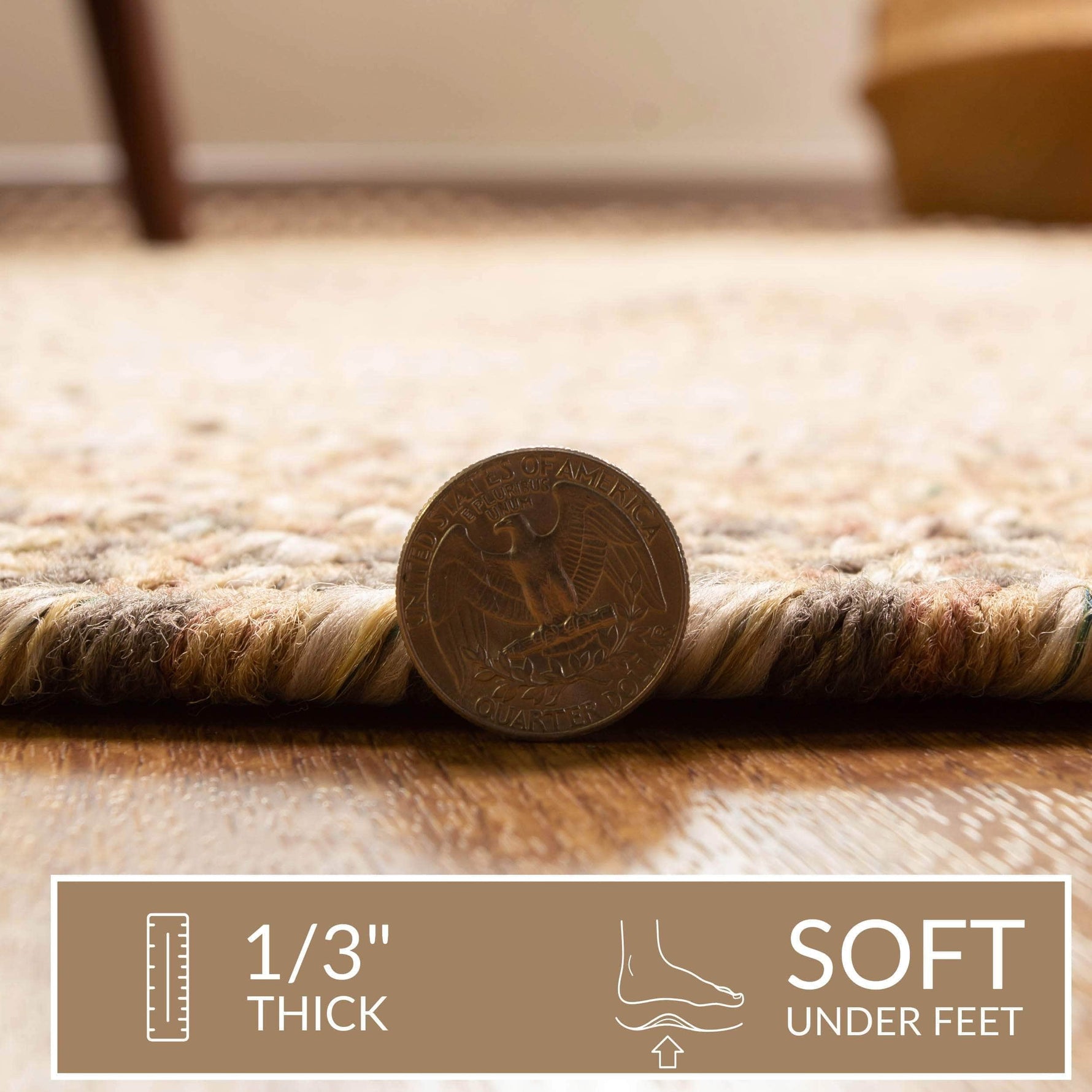 Taupe/Neutral Braided Rug for Farmhouse Kitchens, Living Rooms & Interior Spaces - Made in USA - Premium Quality