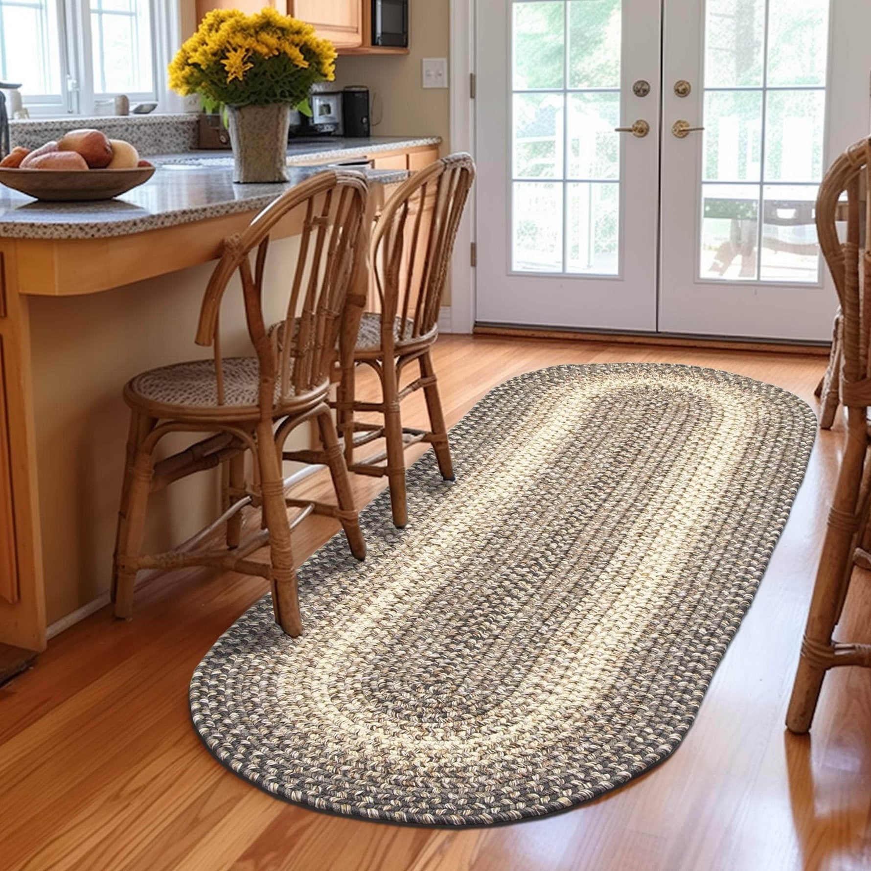 Brown Braided Rug for Farmhouse Kitchens, Living Rooms & Interior Spaces - Made in USA - Premium Quality