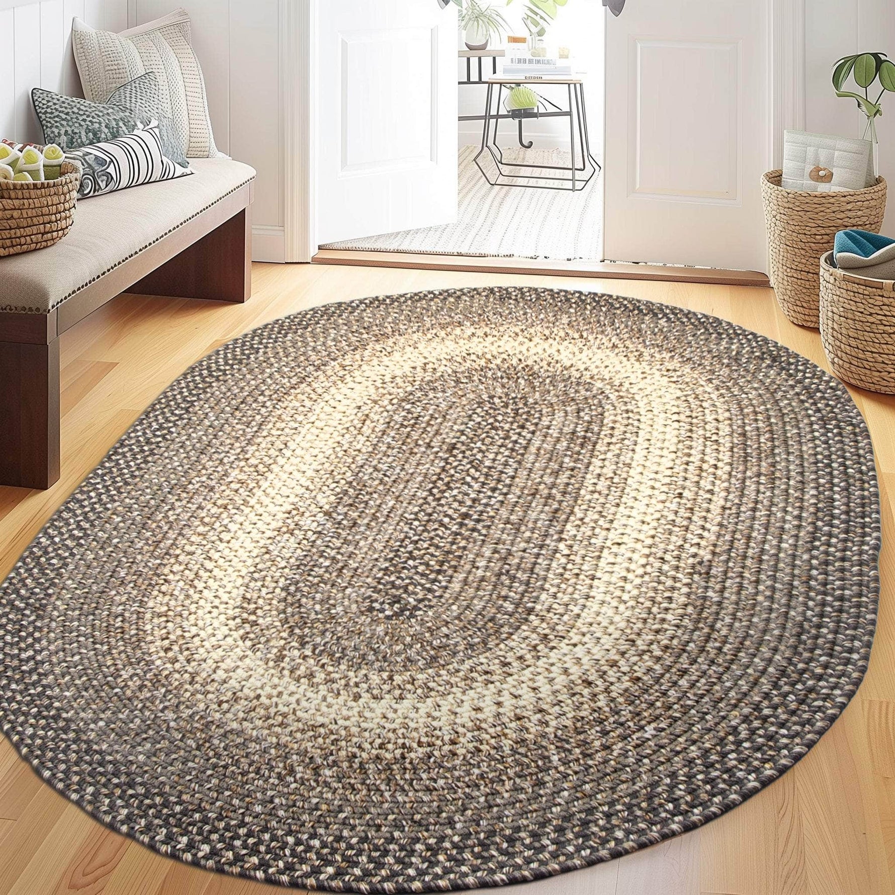 Brown Braided Rug for Farmhouse Kitchens, Living Rooms & Interior Spaces - Made in USA - Premium Quality