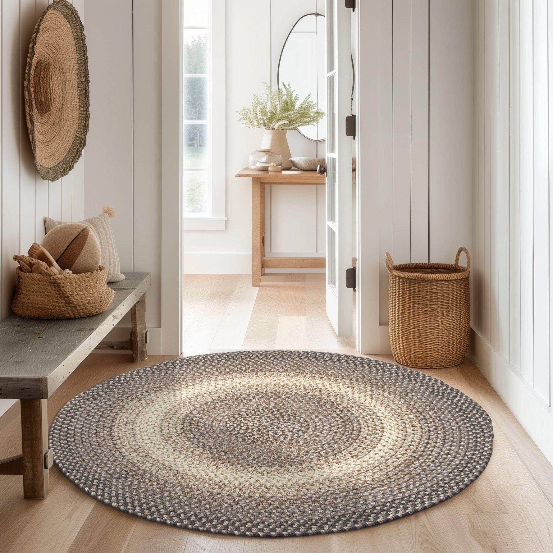 Brown Braided Rug for Farmhouse Kitchens, Living Rooms & Interior Spaces - Made in USA - Premium Quality