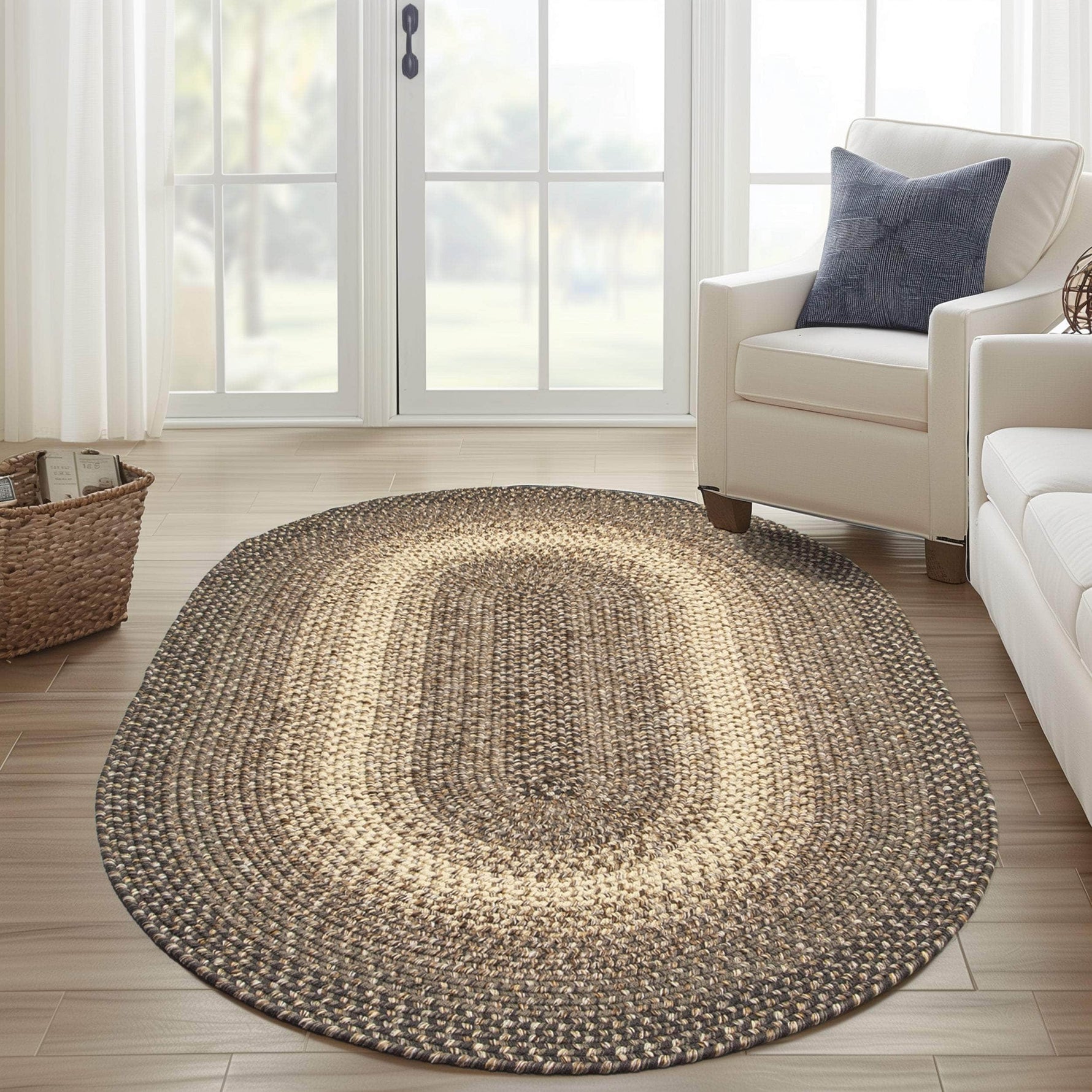 Brown Braided Rug for Farmhouse Kitchens, Living Rooms & Interior Spaces - Made in USA - Premium Quality