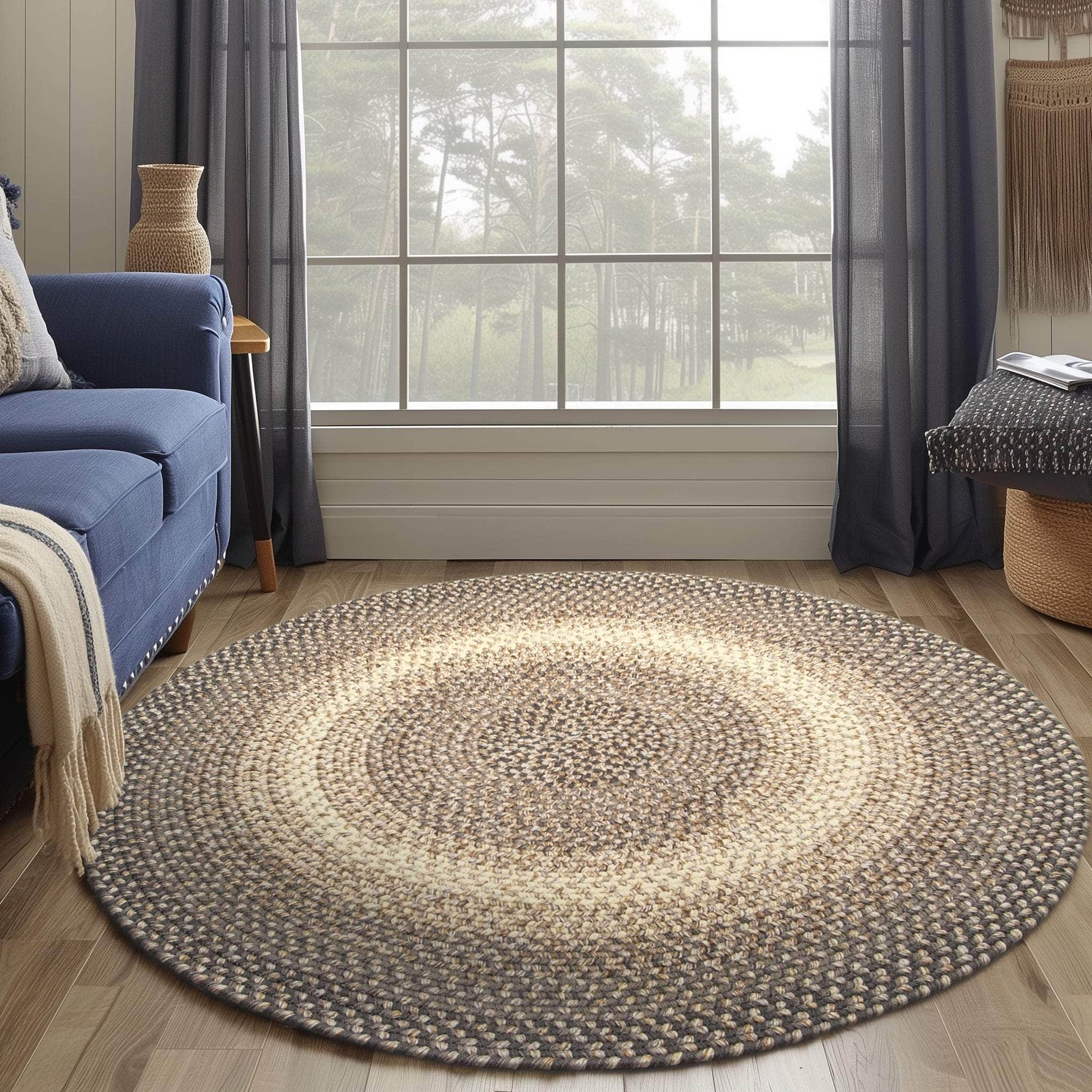 Brown Braided Rug for Farmhouse Kitchens, Living Rooms & Interior Spaces - Made in USA - Premium Quality