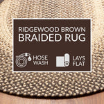 Brown Braided Rug for Farmhouse Kitchens, Living Rooms & Interior Spaces - Made in USA - Premium Quality