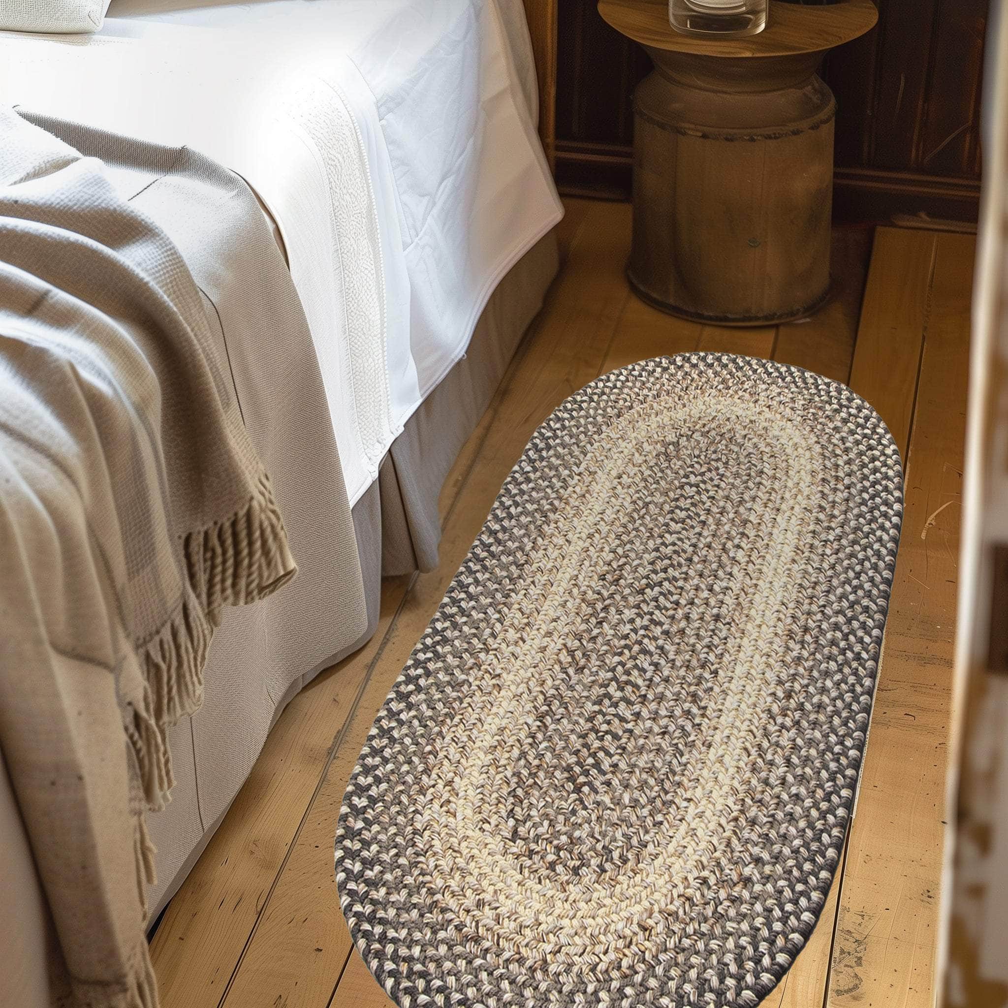 Brown Braided Rug for Farmhouse Kitchens, Living Rooms & Interior Spaces - Made in USA - Premium Quality