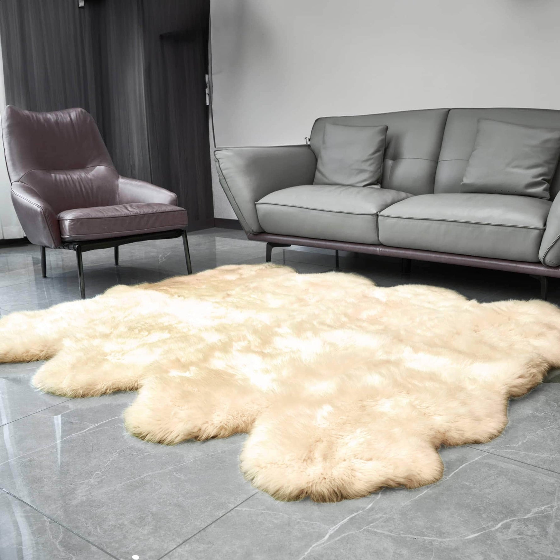 Natural Sheepskin Rug Shearling Fur Pelt #size_6' x 7'