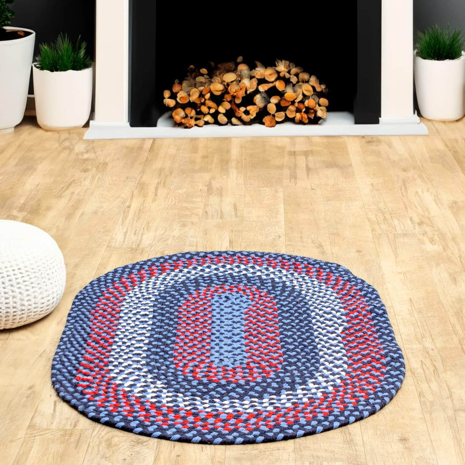 Handmade Braided Rug Blue Cotton Rug #color_blue