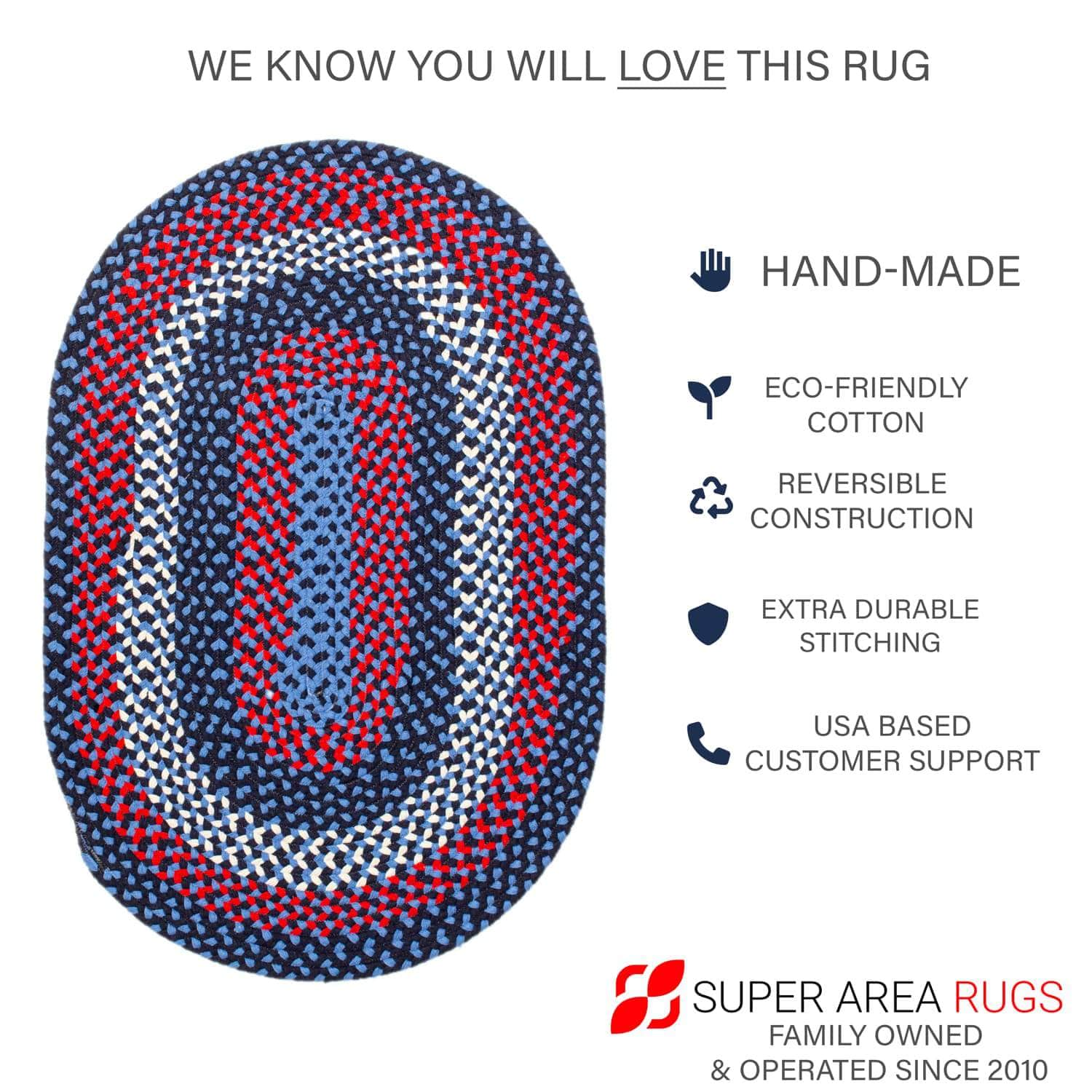 Handmade Braided Rug Blue Cotton Rug #color_blue