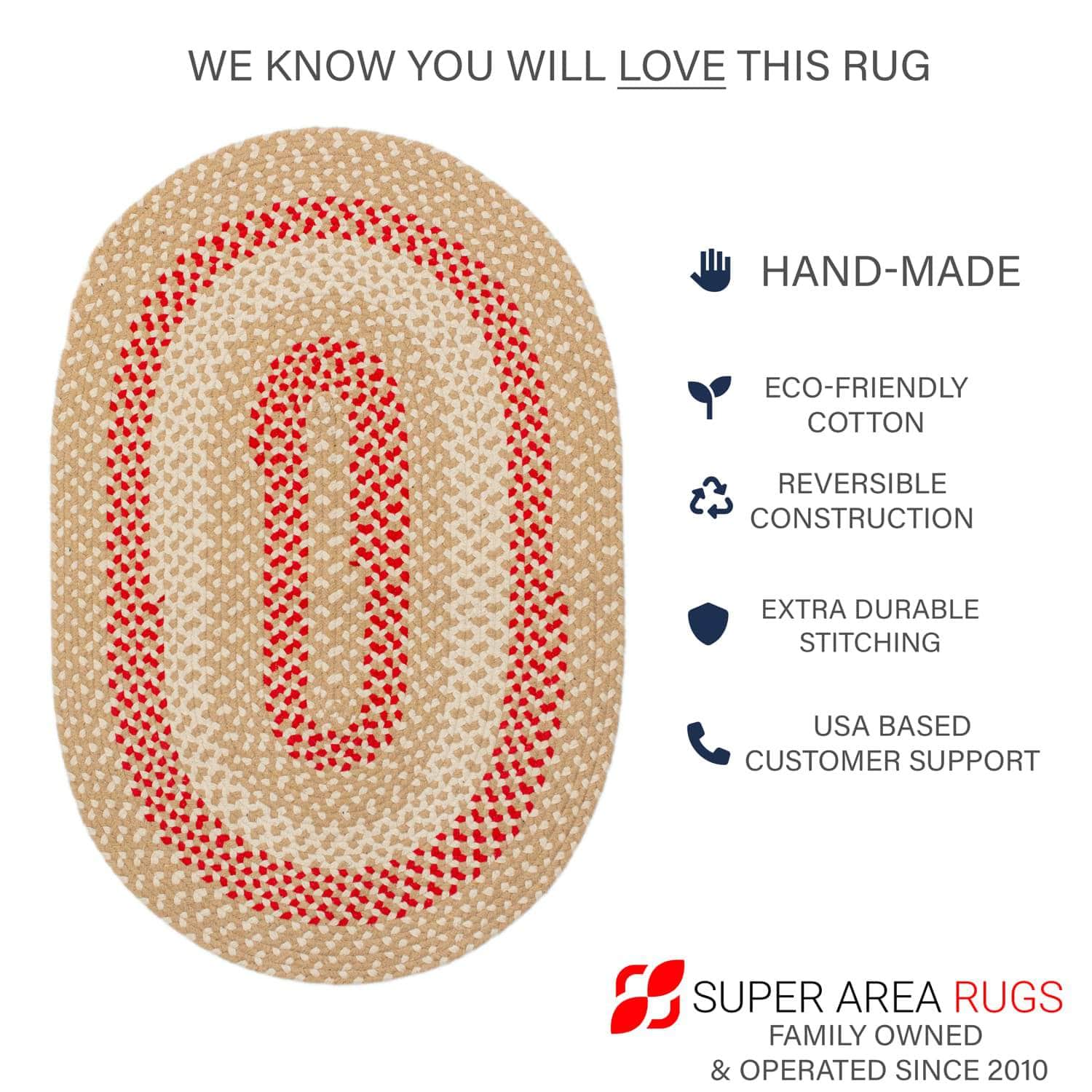 Handmade Braided Rug Beige Cotton Rug #color_beige