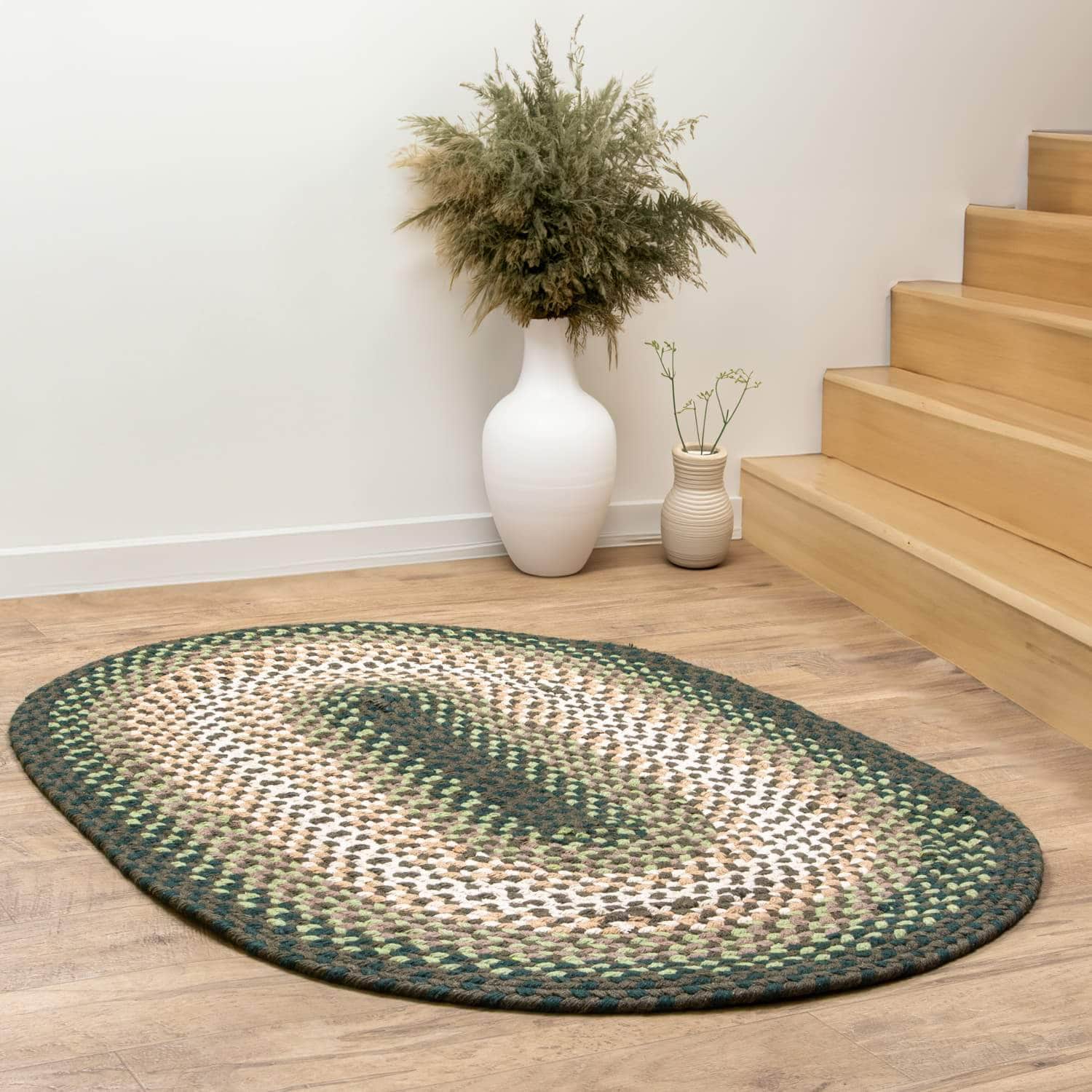 Handmade Braided Rug Green Cotton Rug #color_green
