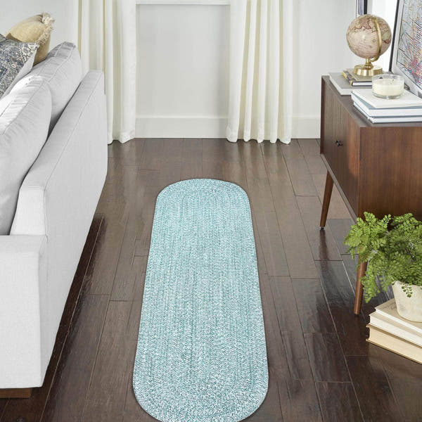 Turquoise & White Braided Rug Farmhouse Clearance