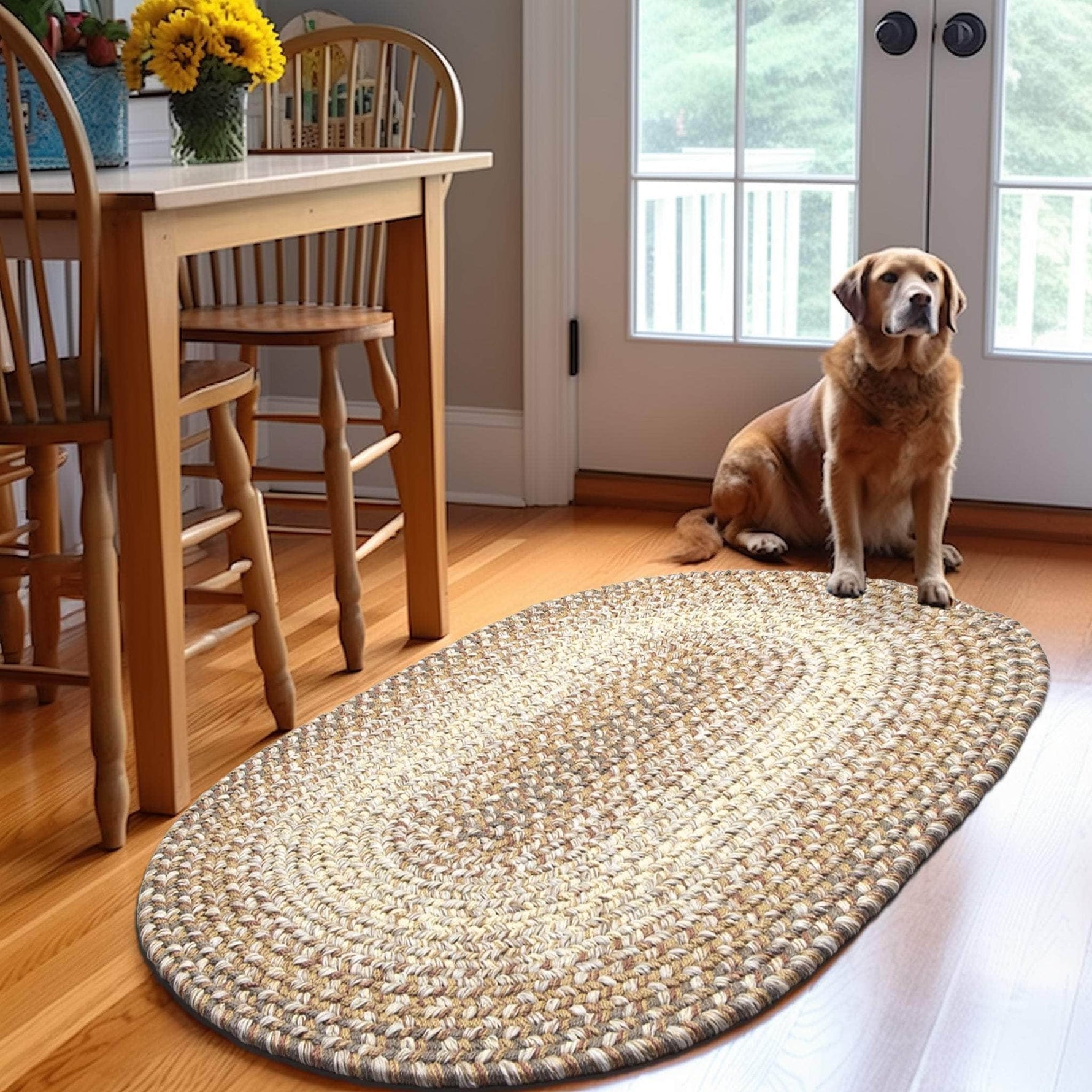 Taupe/Neutral Braided Rug for Farmhouse Kitchens, Living Rooms & Interior Spaces - Made in USA - Premium Quality