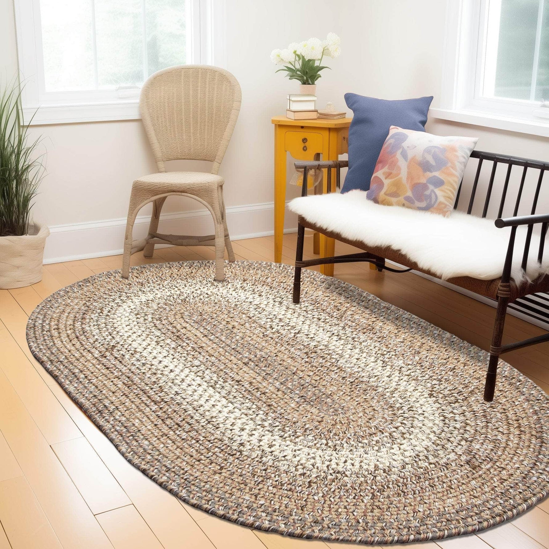 Taupe/Neutral Braided Rug for Farmhouse Kitchens, Living Rooms & Interior Spaces - Made in USA - Premium Quality
