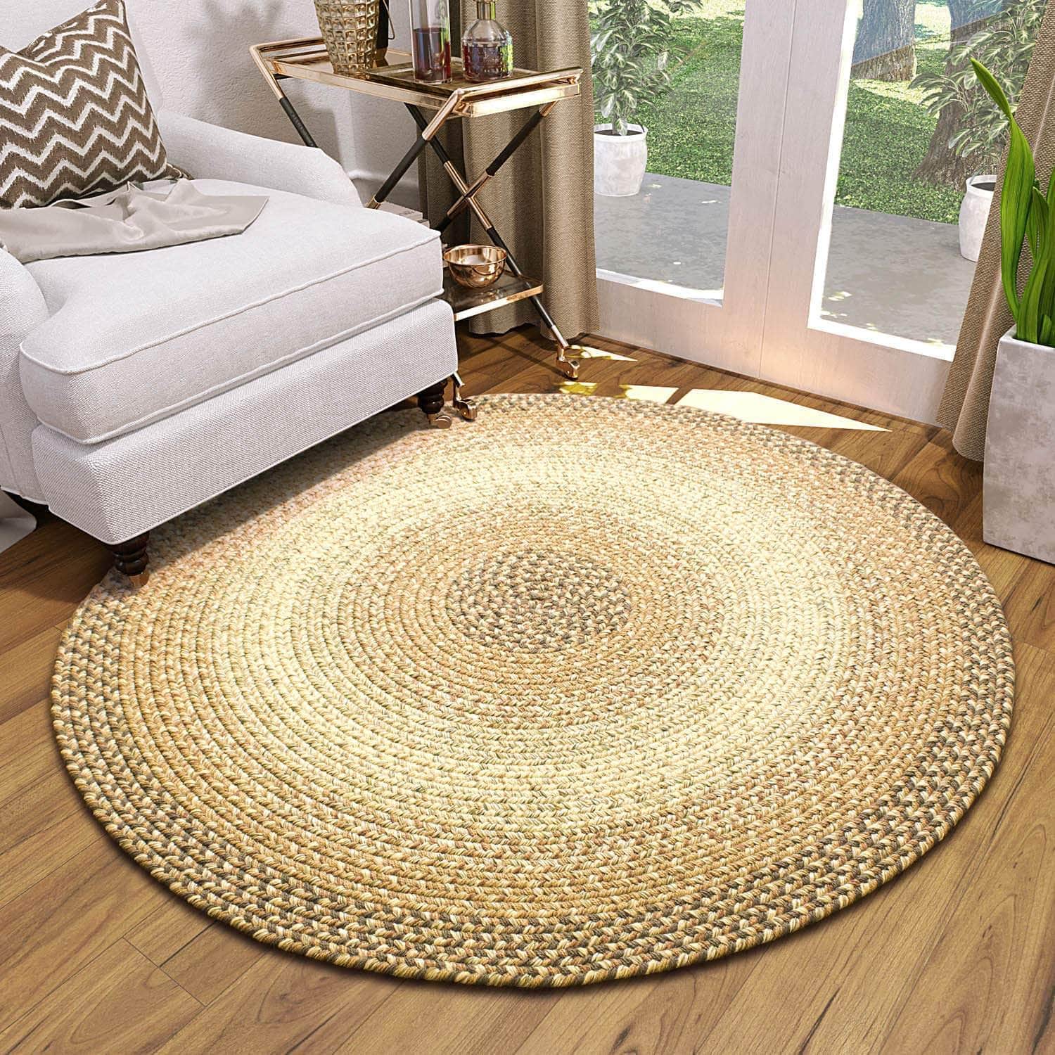 Taupe/Neutral Braided Rug for Farmhouse Kitchens, Living Rooms & Interior Spaces - Made in USA - Premium Quality