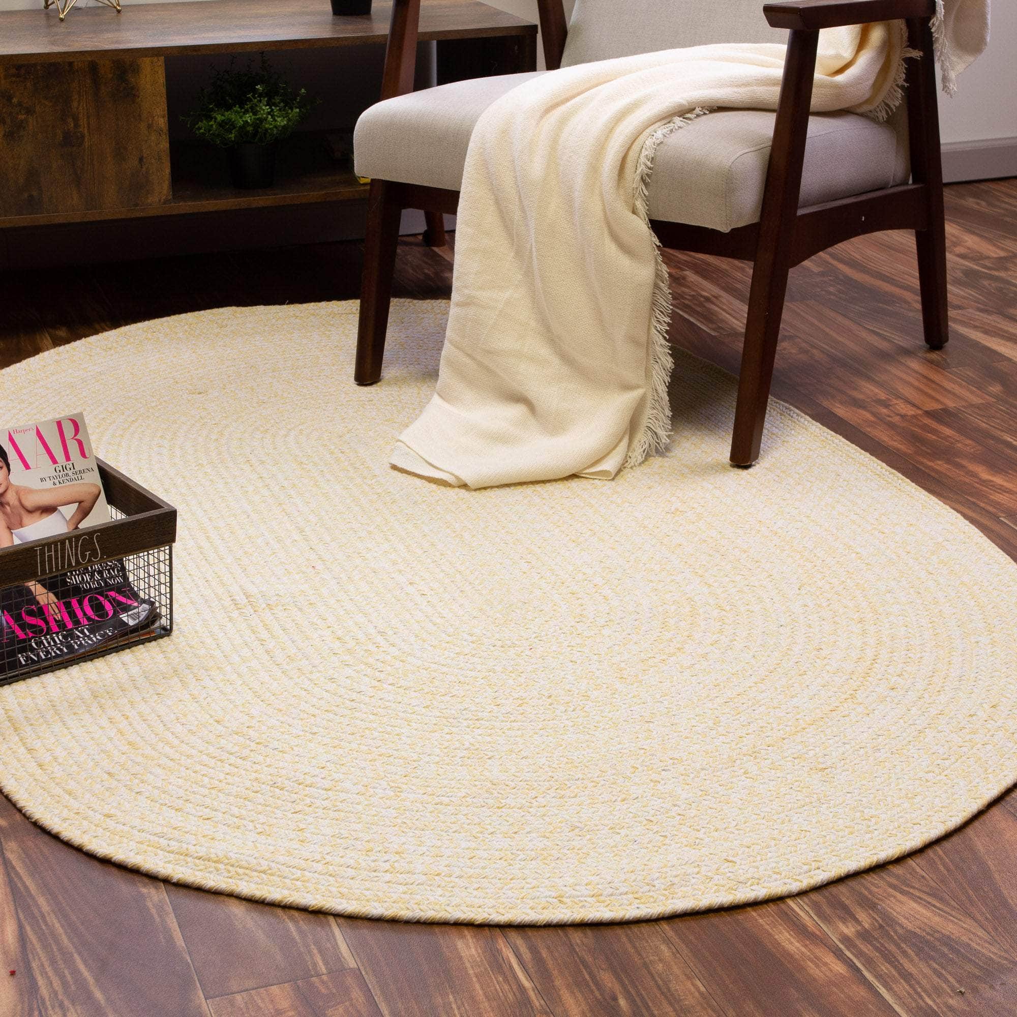 Yellow & White Braided Farmhouse Hand Spun Cotton Rug