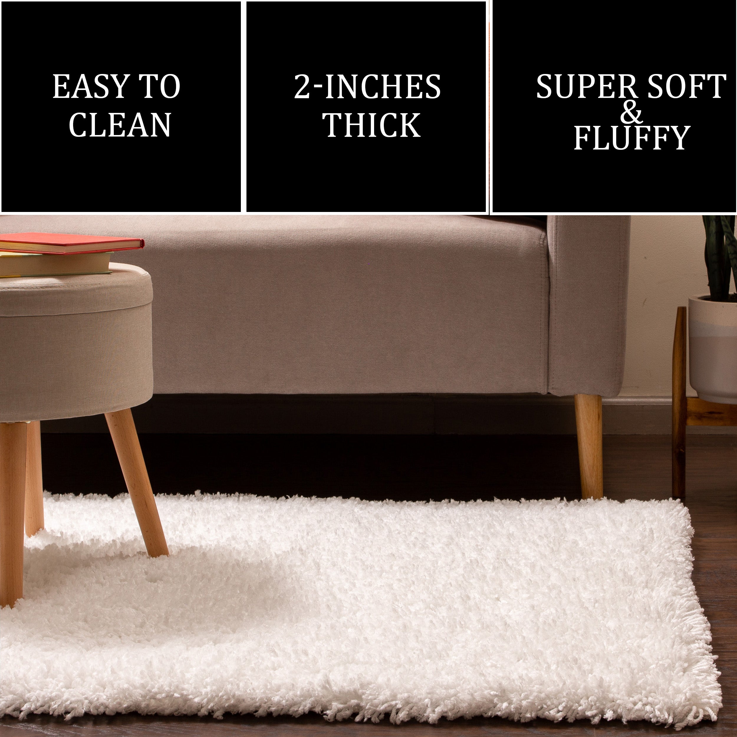 Hygee Cloud Shaggy Non Slip Rug #color_white