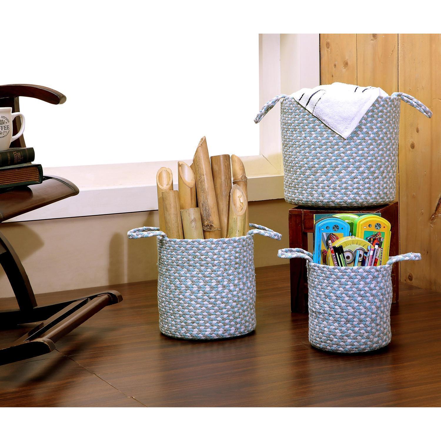 Tri-Color Farmhouse Braided Basket Set #color_teal