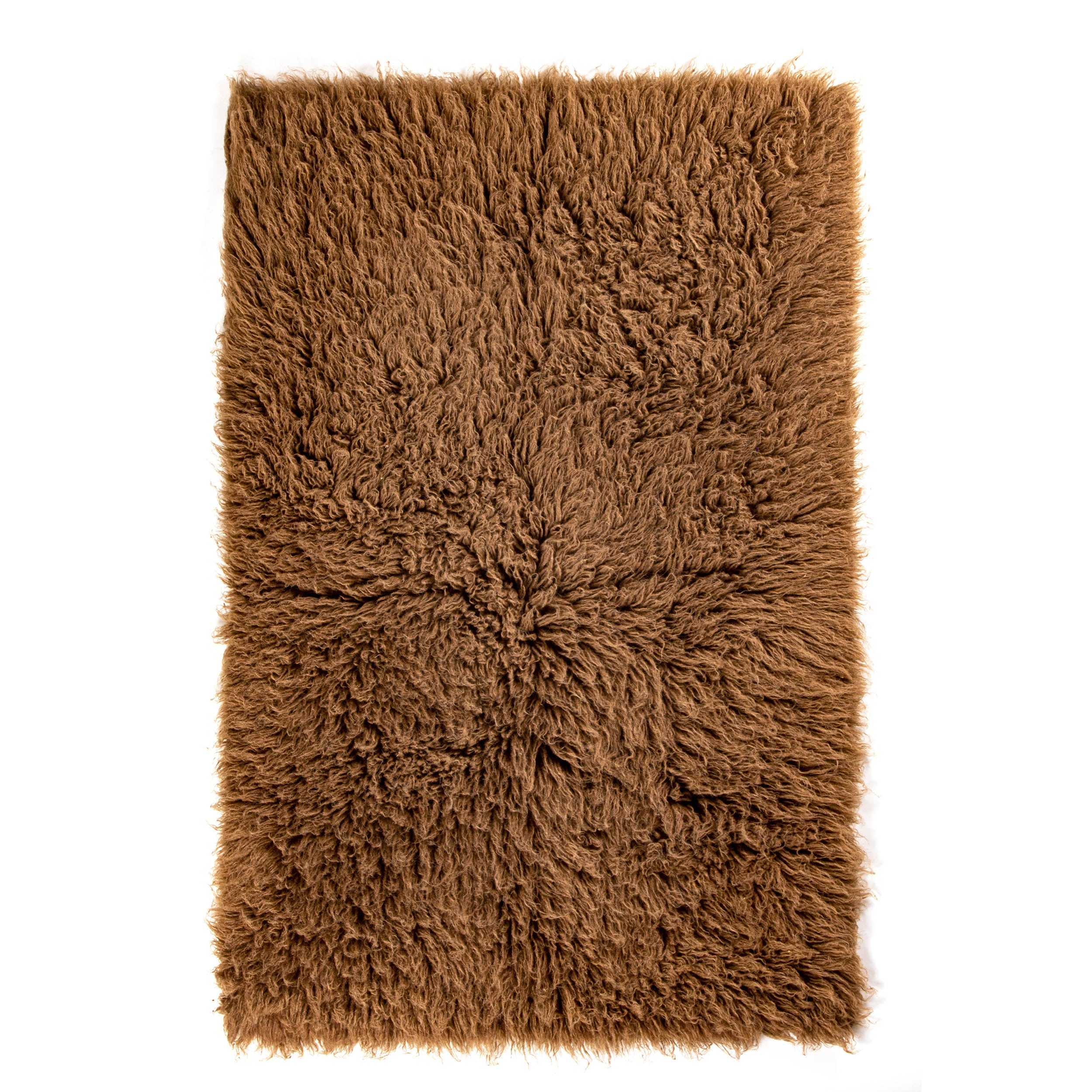 Greek Flokati Wool Hand-Woven Shag Rug #color_brown