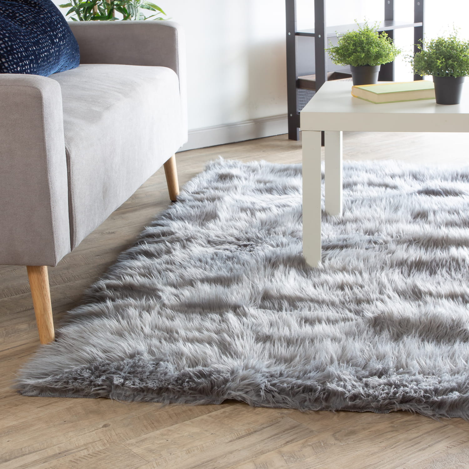 Soft Faux Sheepskin Fur Fluffy Area Rug in Gray #color_gray