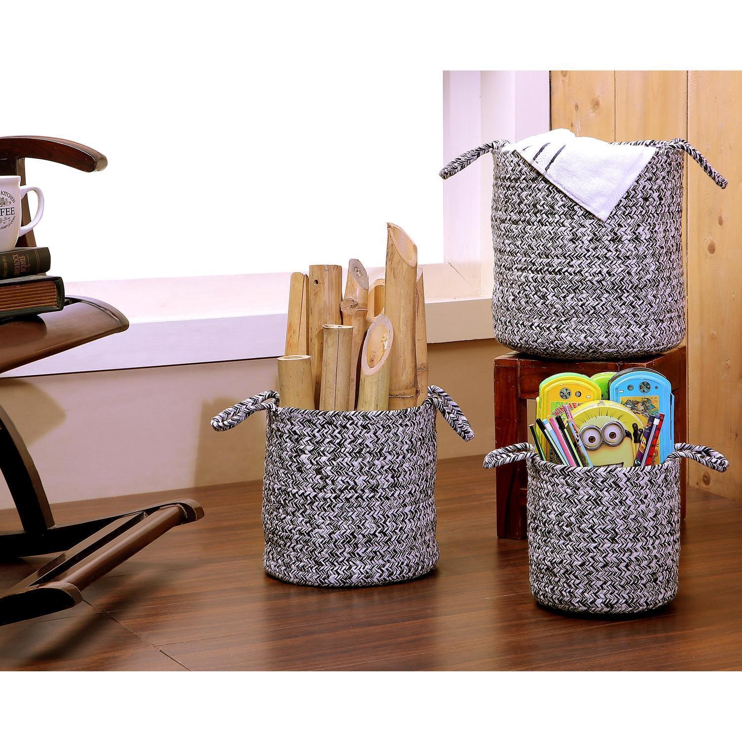 Farmhouse Cotton Braided Storage Basket Set (8-inch, 10-inch, 12-inch) #color_green