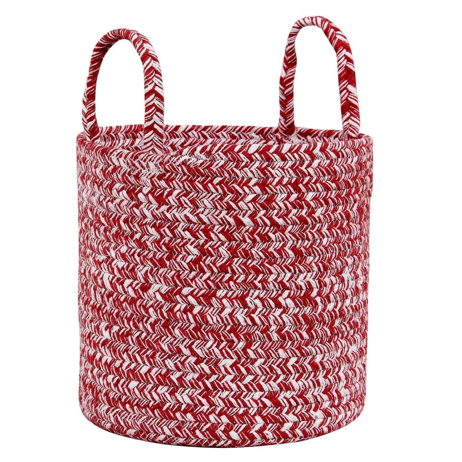 Farmhouse Cotton Braided Storage Basket Set (8-inch, 10-inch, 12-inch) #color_red