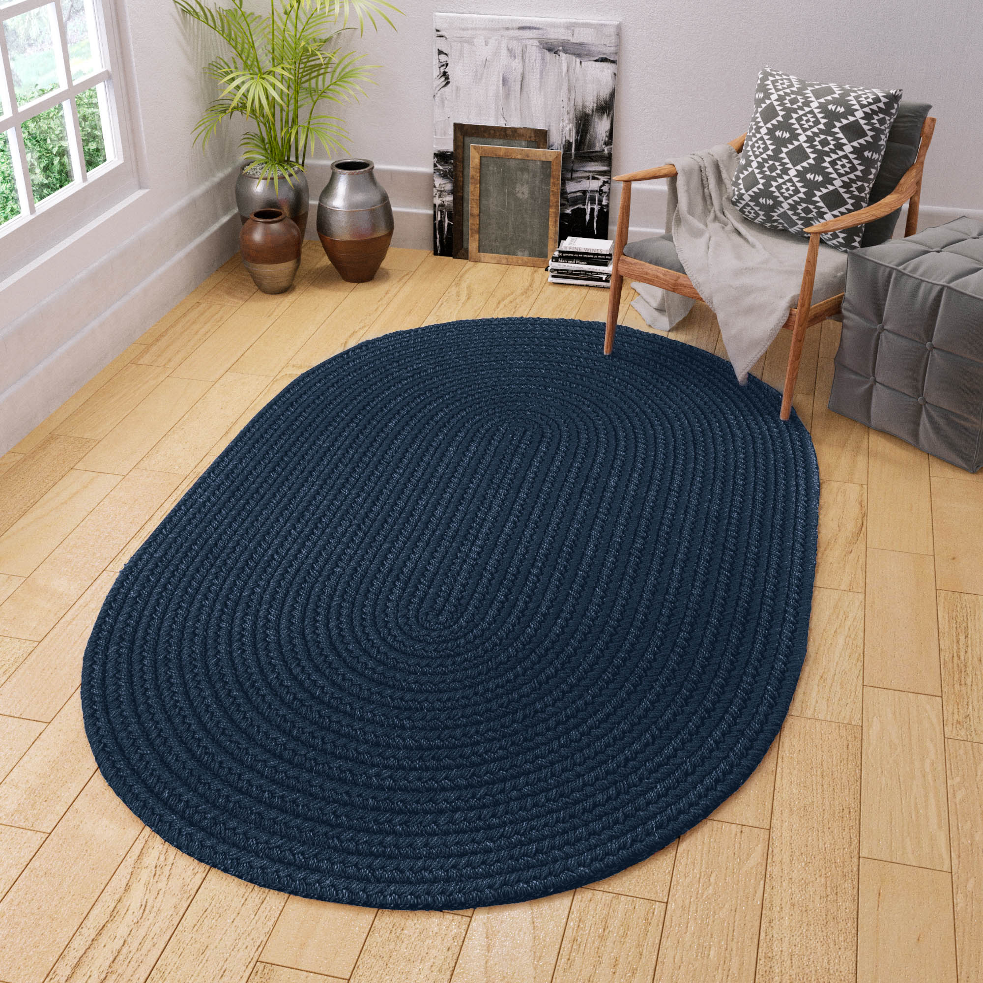 Maui Braided Ultra Durable Outdoor Rug #color_navy blue
