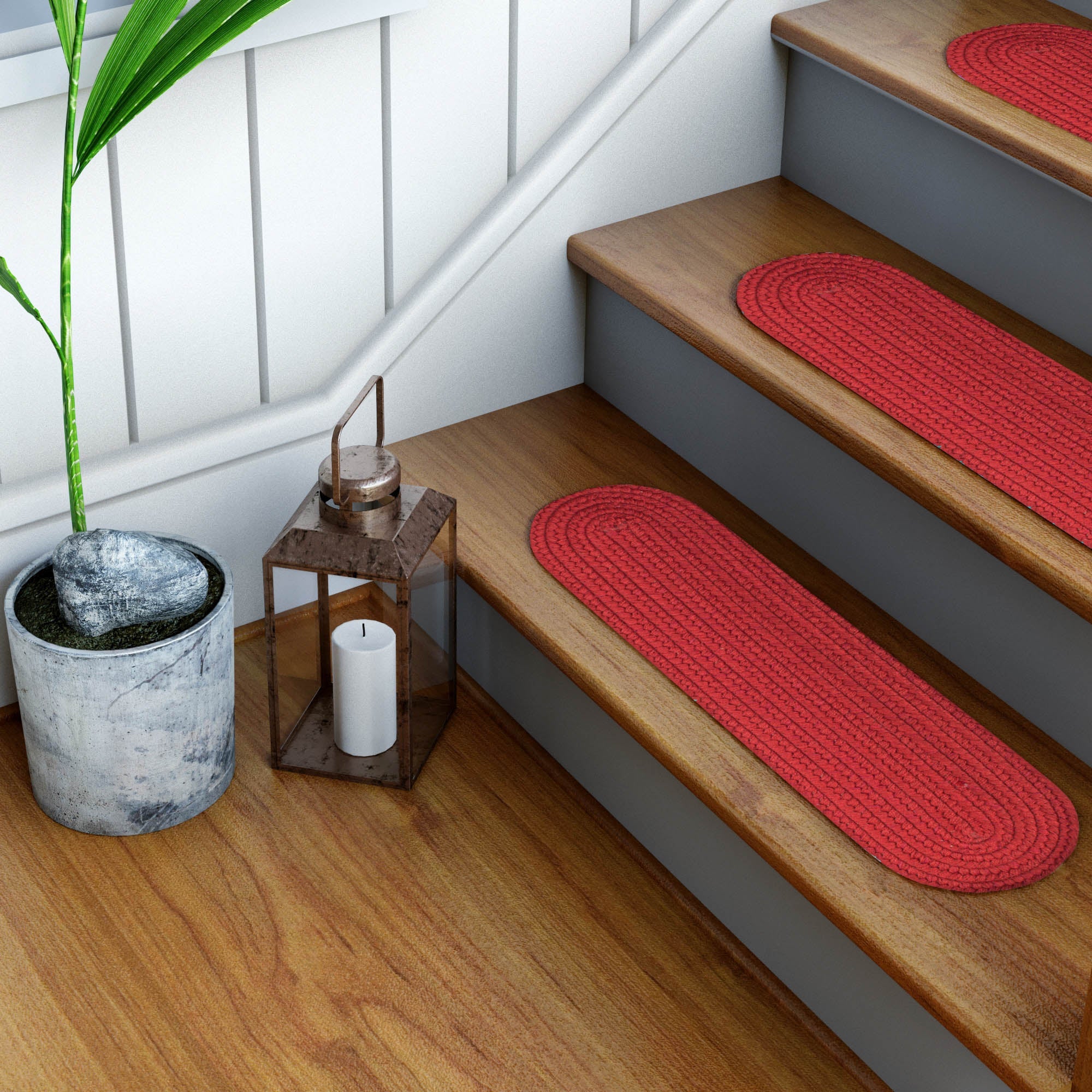 Pura Solid Wool Braided Stair Treads #color_scarlet red