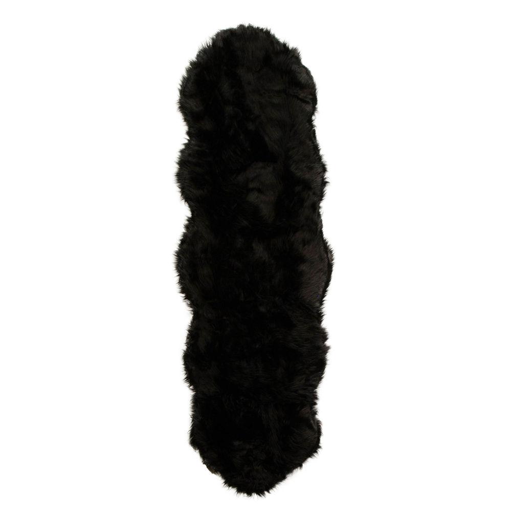 Black Fluffy Faux Fur Shag Rug #color_black