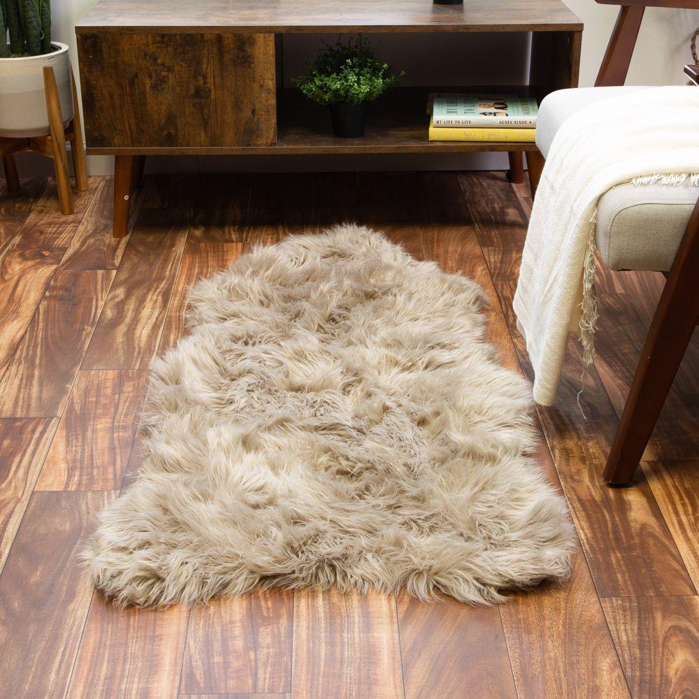 Soft Faux Sheepskin Fur Fluffy Area Rug in Beige #color_light brown