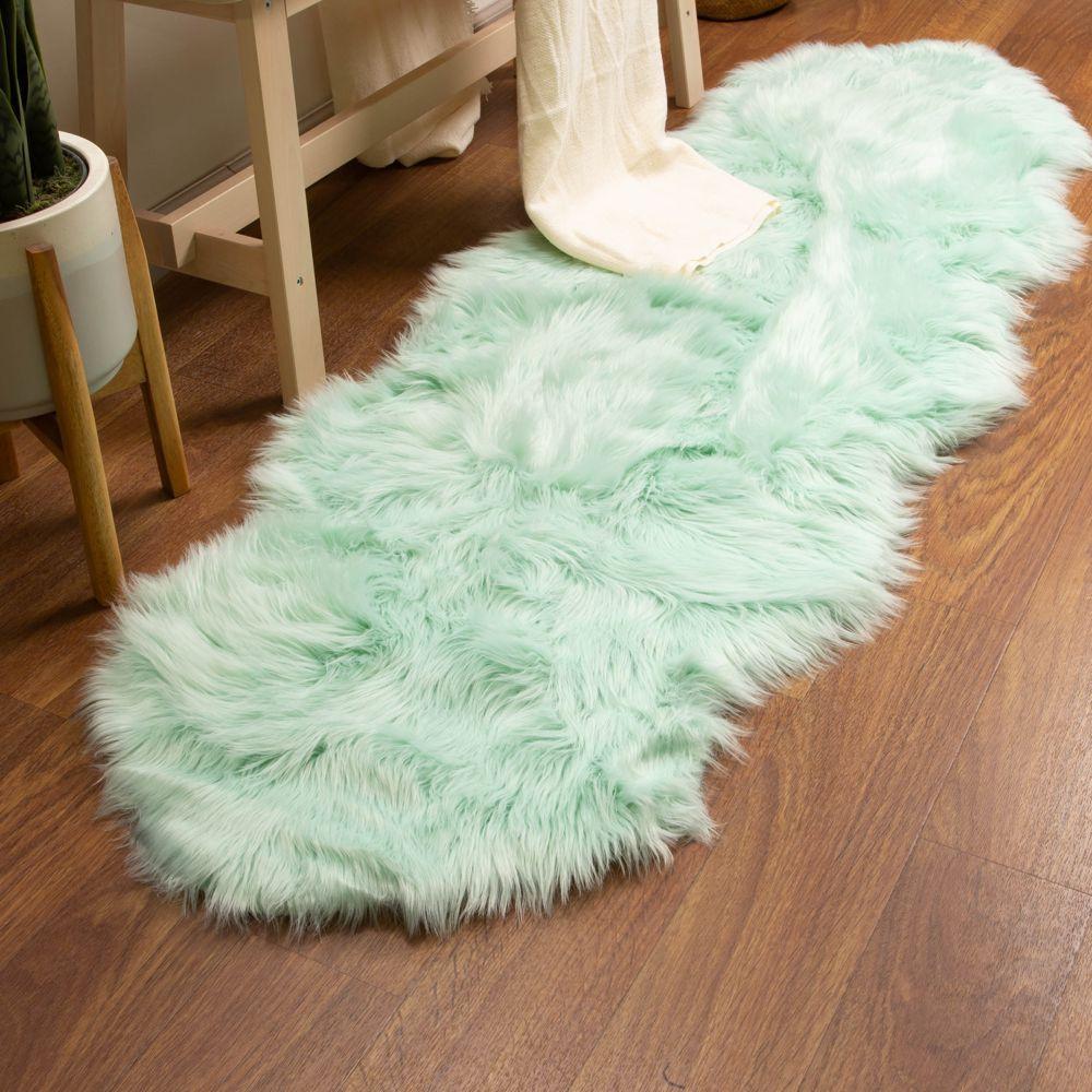 Soft Faux Fur Nursery Area Rug in Mint Green #color_mint green