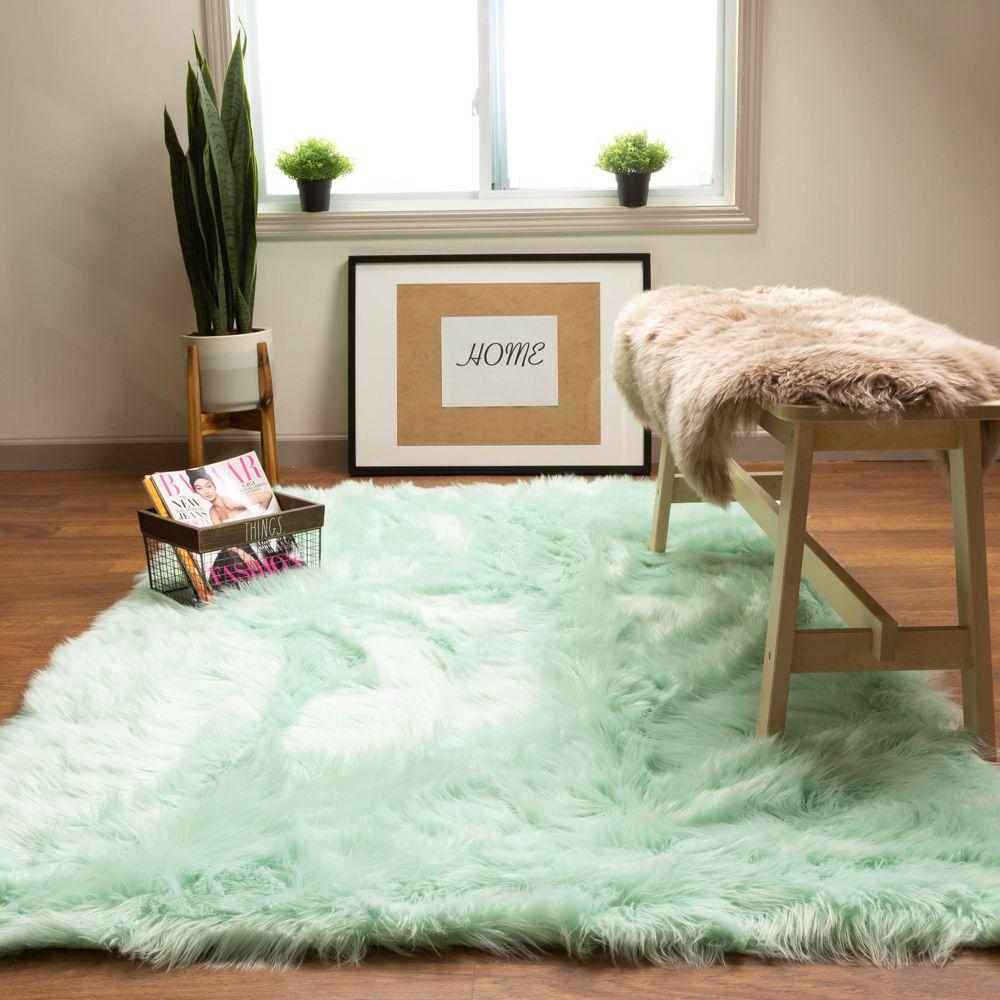 Soft Faux Fur Nursery Area Rug in Mint Green #color_mint green