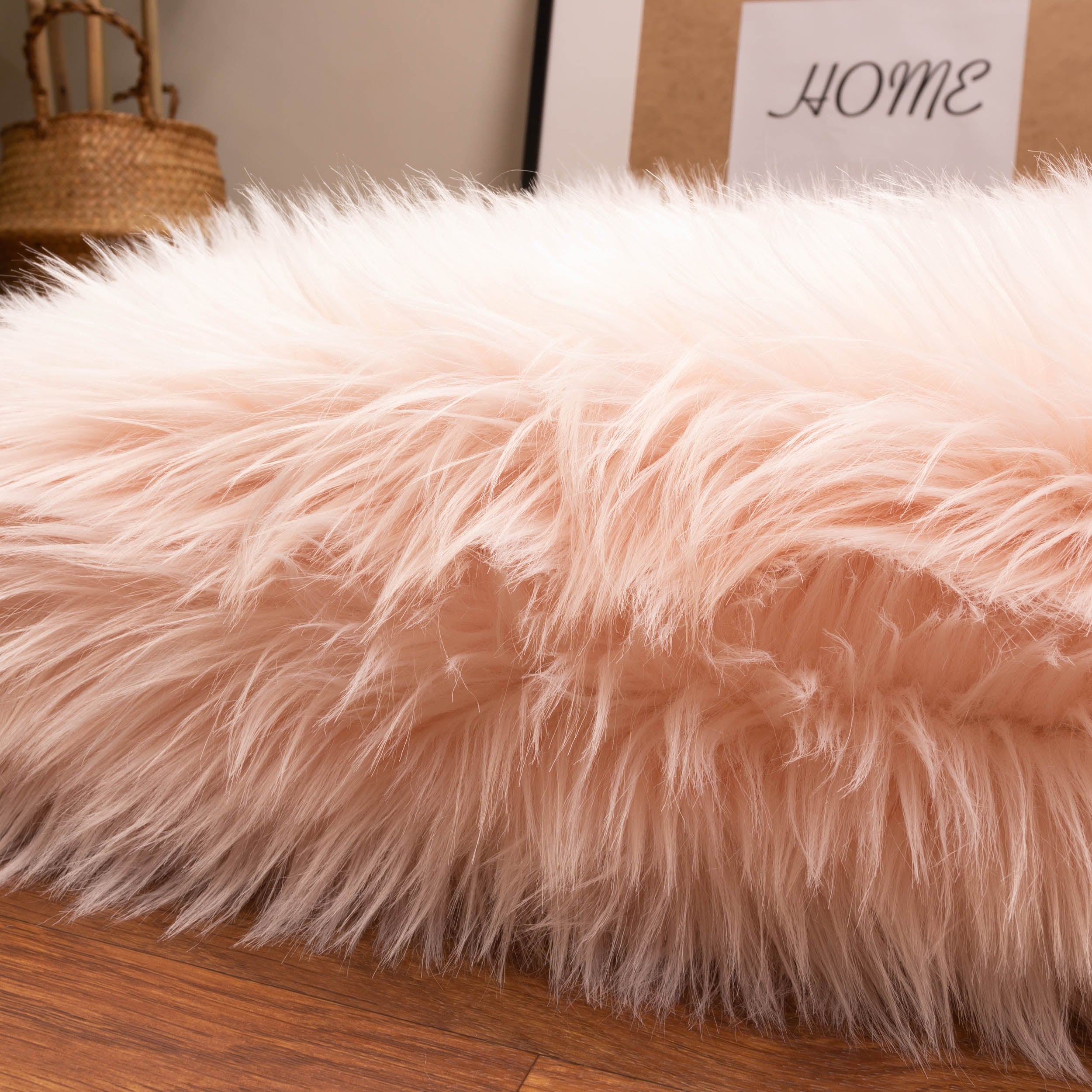 Soft Faux Sheepskin Fur Fluffy Area Rug in Pink #color_pink
