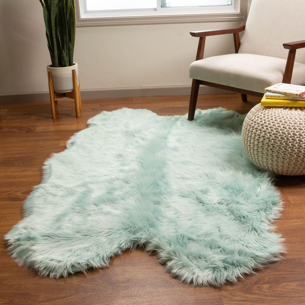 Soft Faux Sheepskin Fur Fluffy Area Rug in Teal #color_teal