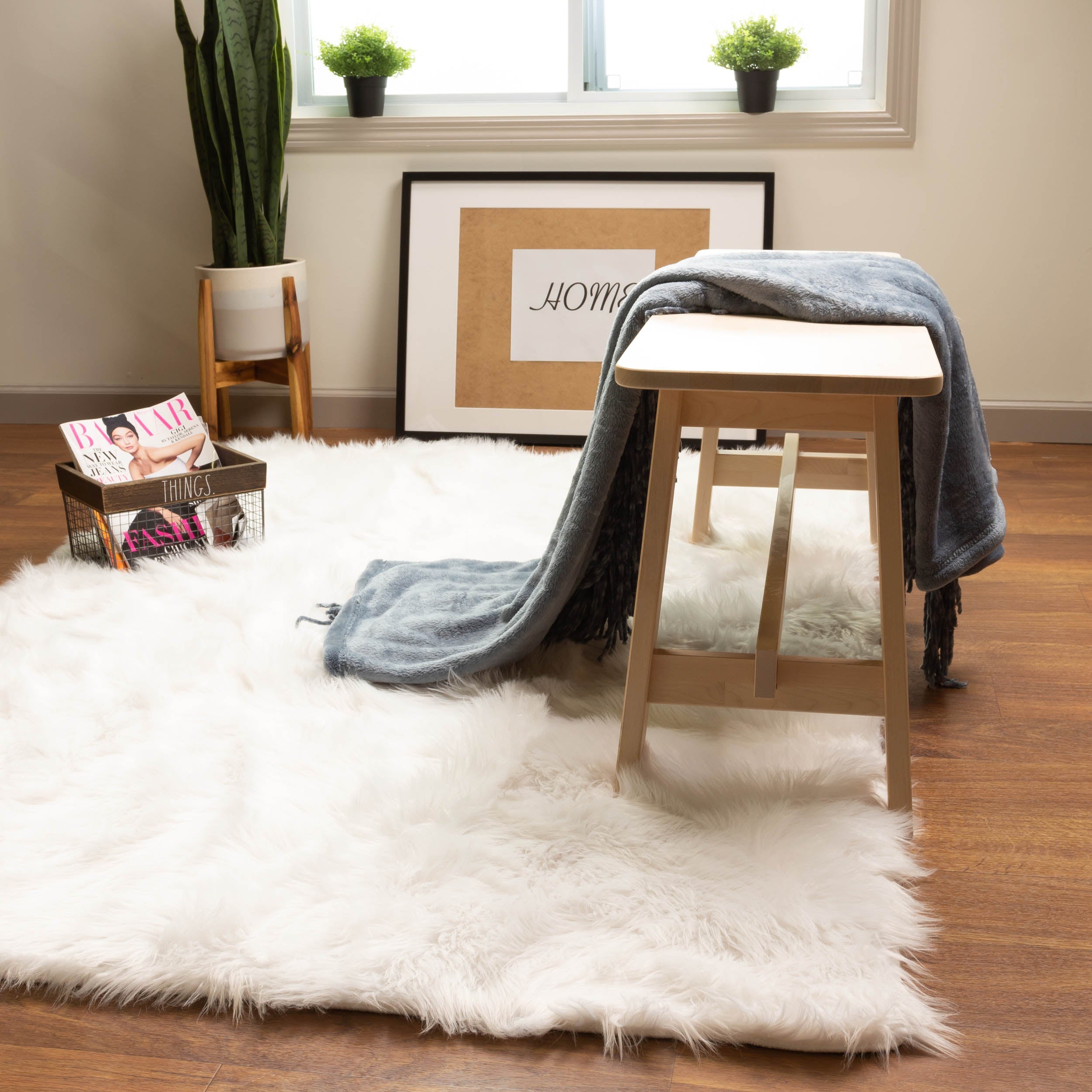 White Faux Sheepskin Shag Rug for Bedrooms #color_white