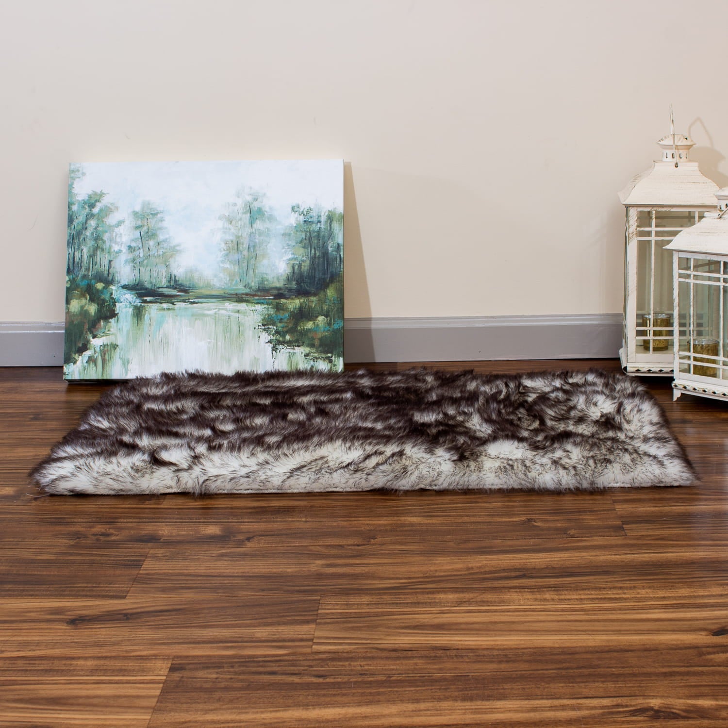 Two Tone Faux Fur Shaggy Rug #color_black tips